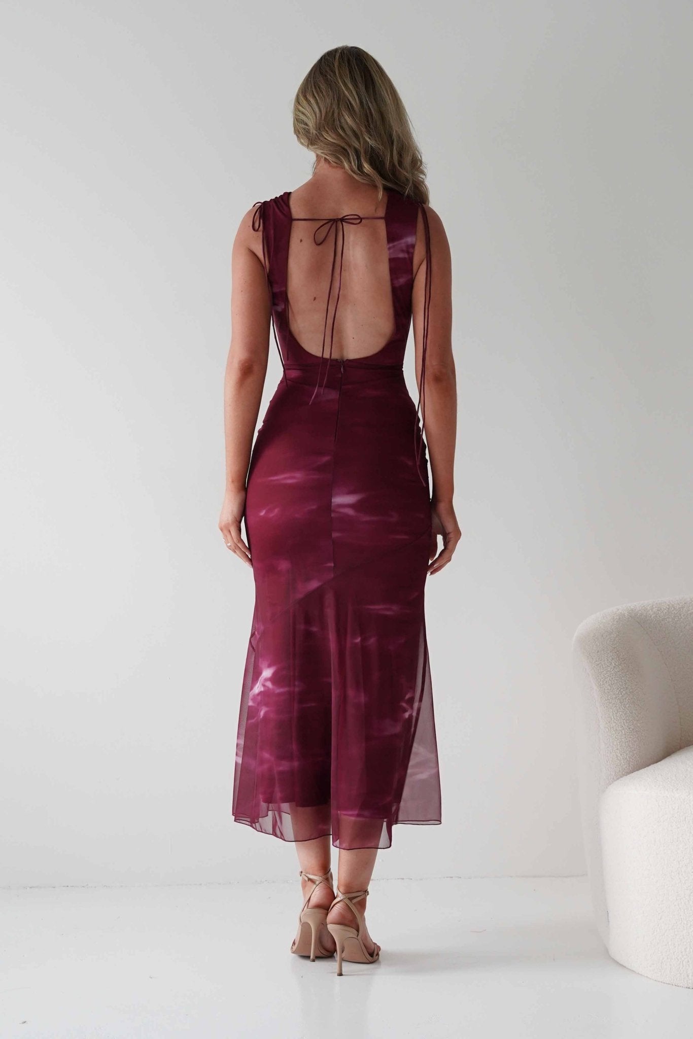 Drew Mesh Printed Maxi Dress | Wine Print | Oh Hello Clothing | XS (6)