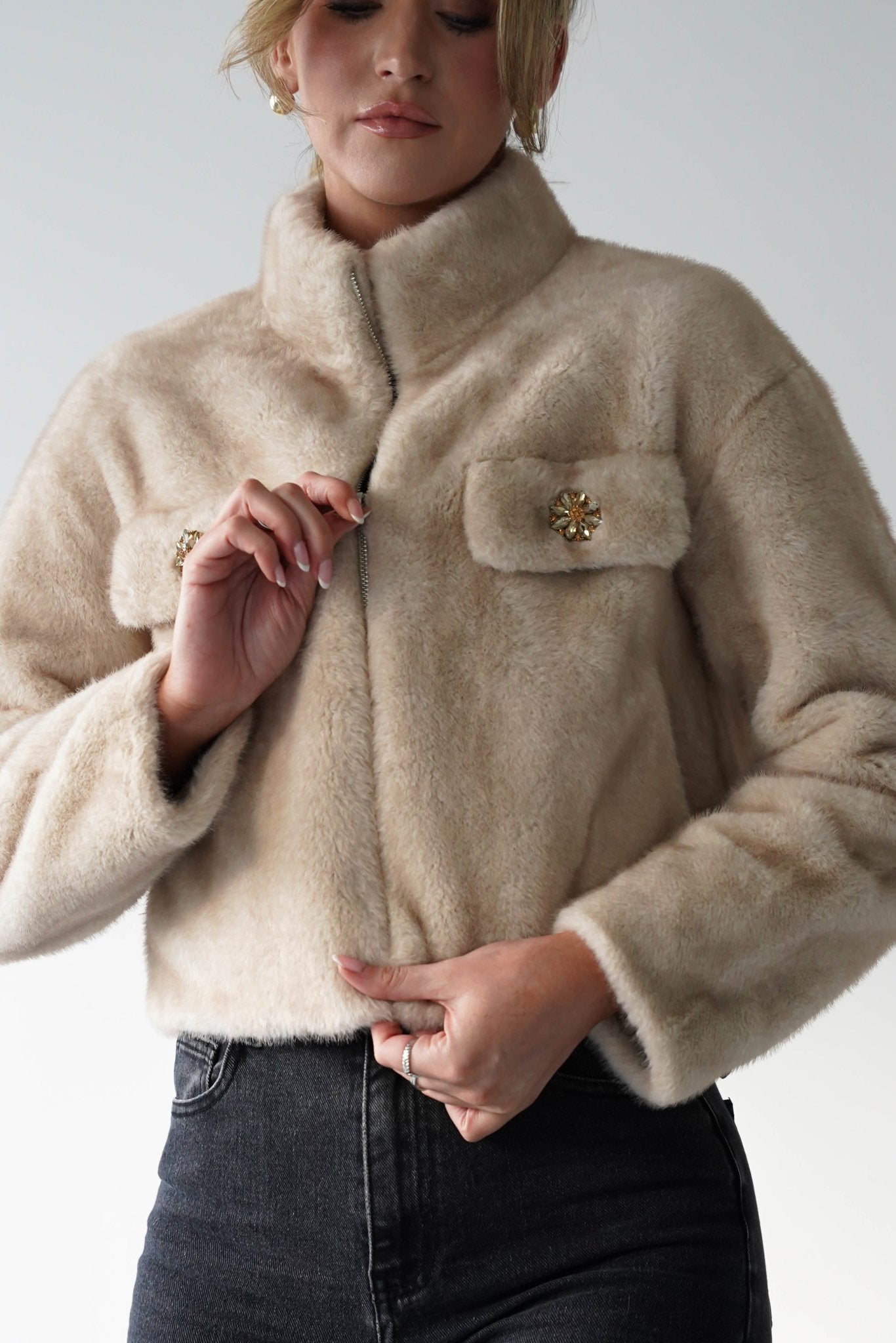 Oh Hello Clothing Blazer & Coats 1*DONE-ATTENTIF-F-085- FUR CROPPED COAT