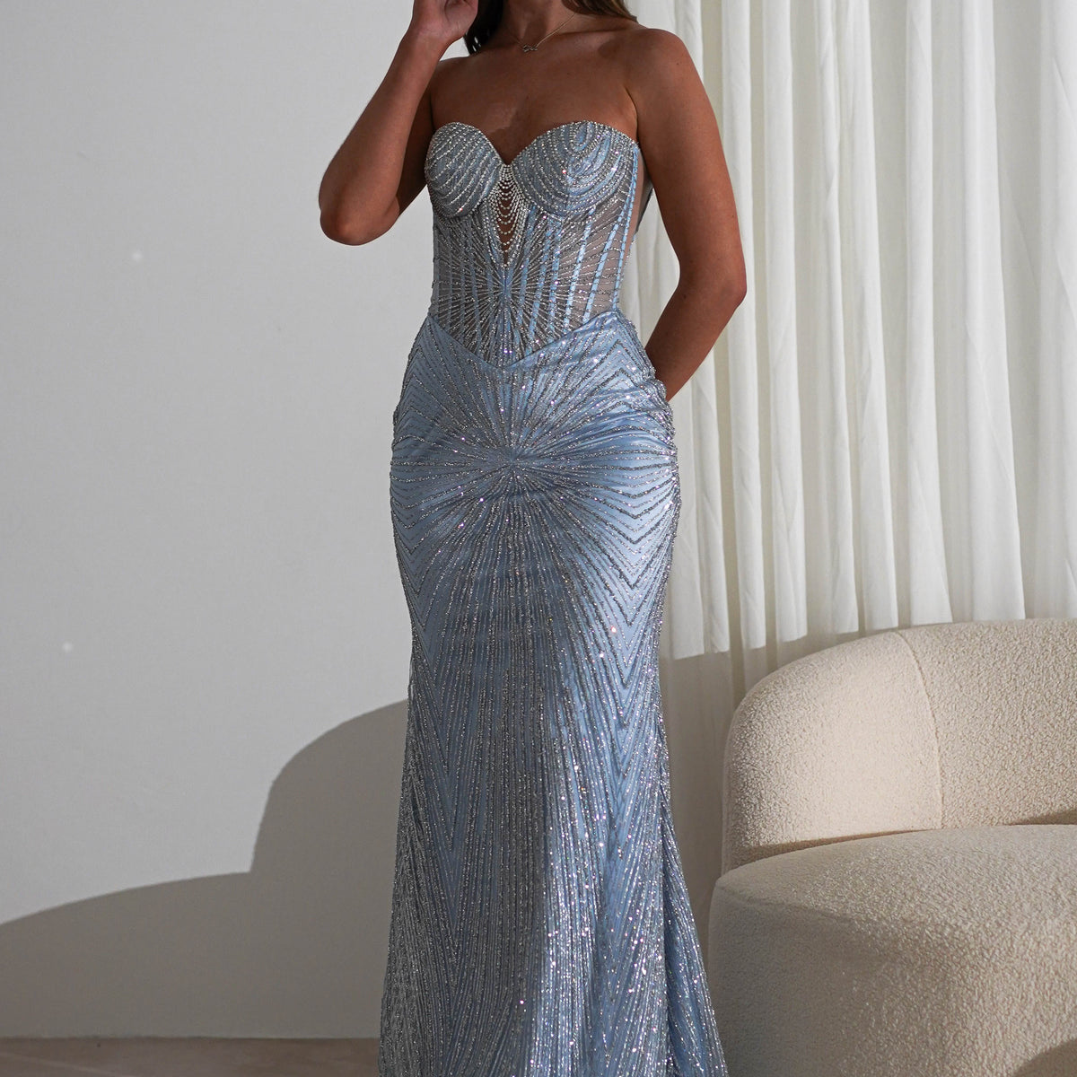 sachin and babi light blue dress Silver Strapless Dresses