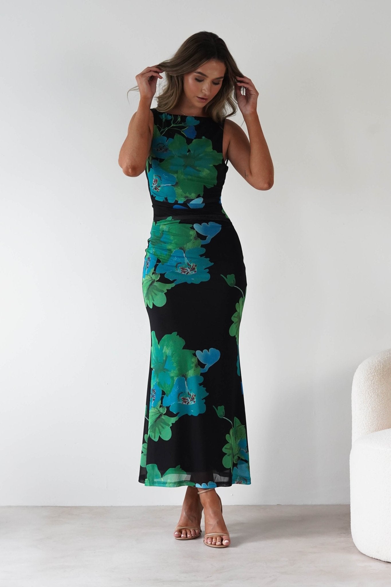 Elysia Bodycon Mesh Maxi Dress | Black/Green | Oh Hello Clothing | XS (6)