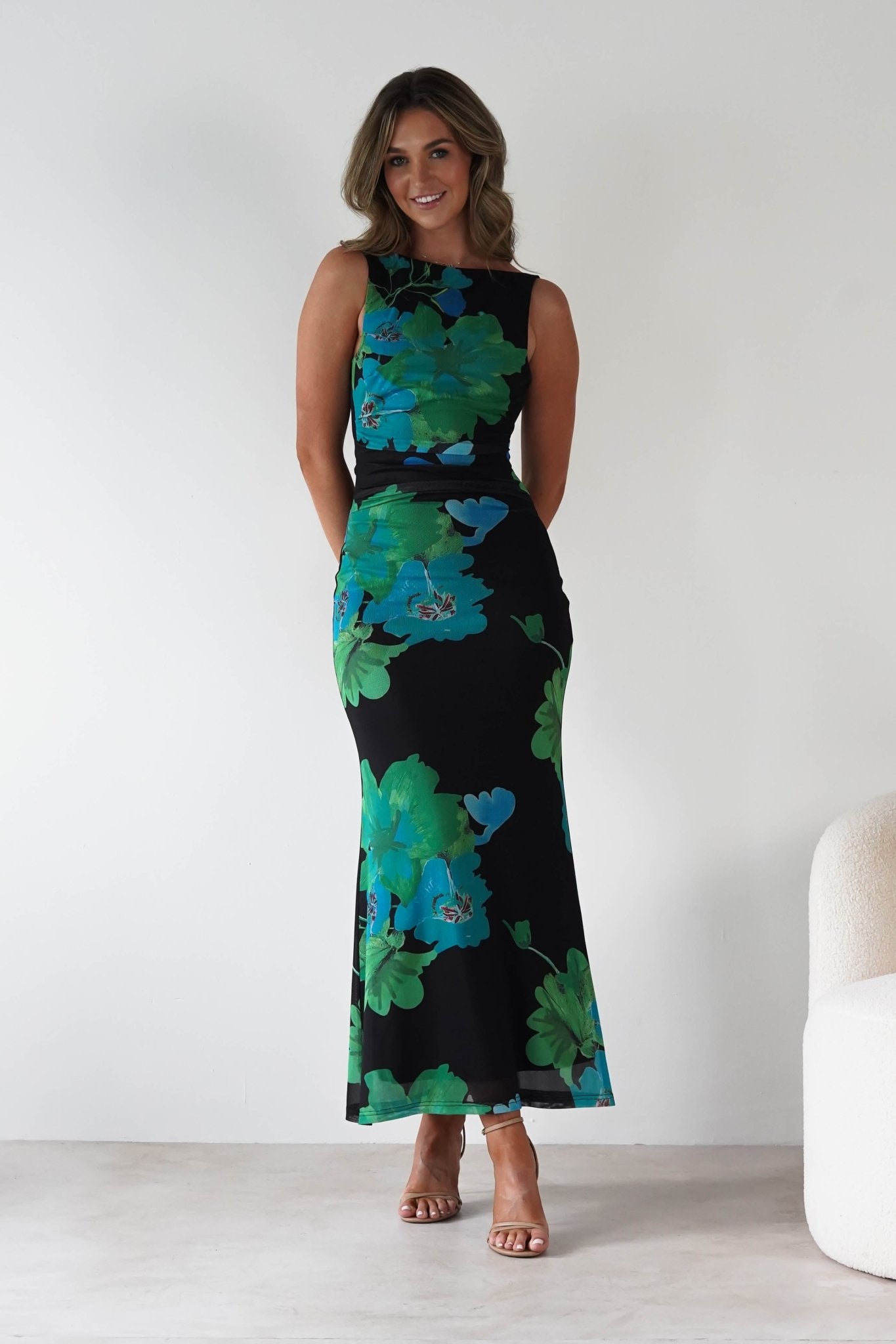 Elysia Bodycon Mesh Maxi Dress | Black/Green | Oh Hello Clothing | XS (6)