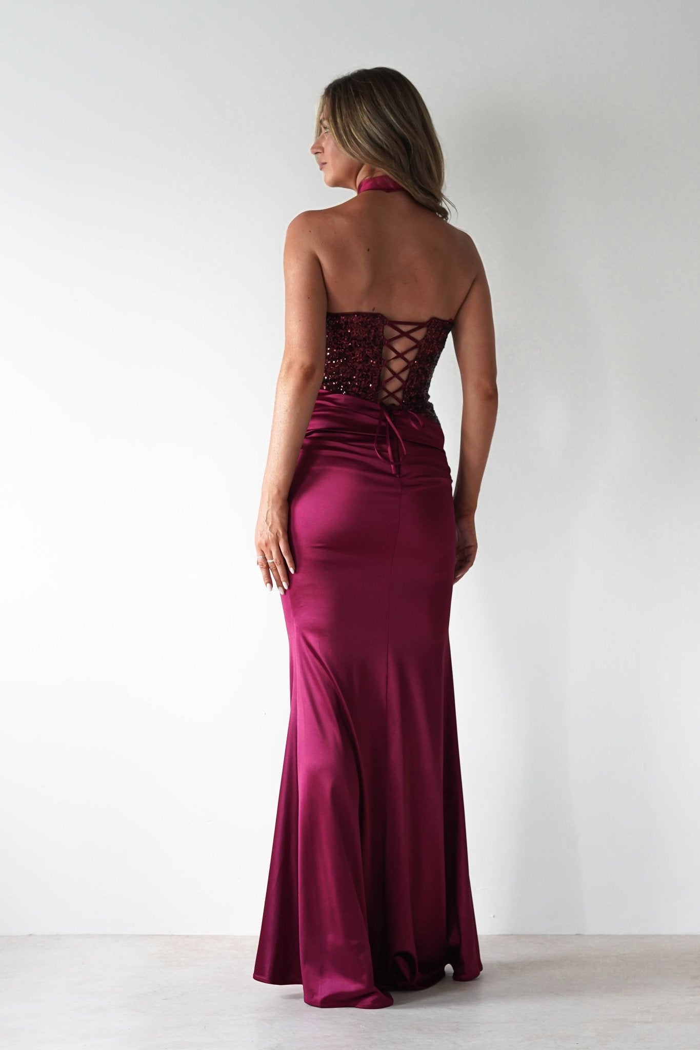 Elysia Sequin Embellished Bodice Gown | Wine | Oh Hello Clothing | XS (6)
