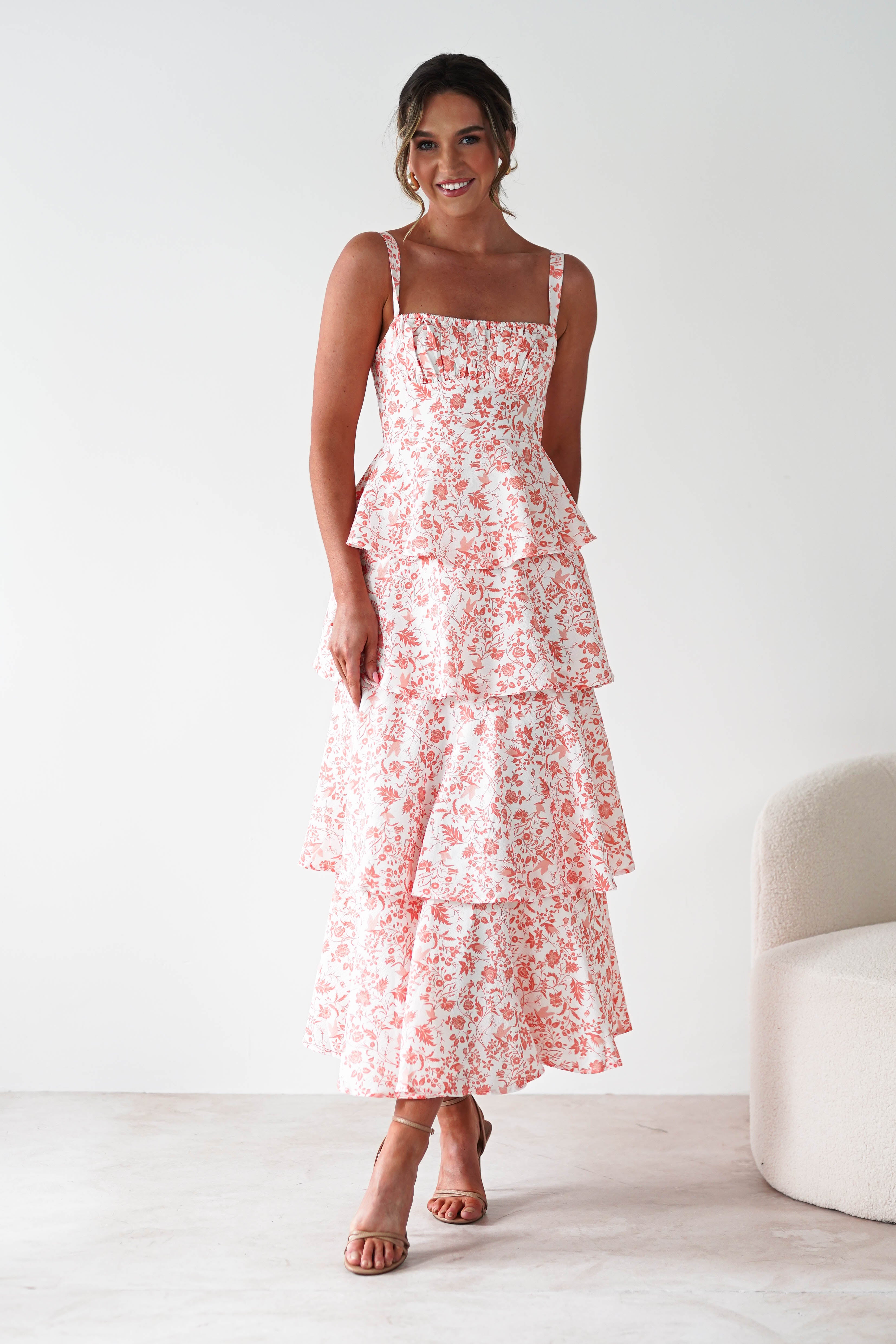 Emily Floral Ruffle Maxi Dress | Orange Print | Oh Hello Clothing | 6