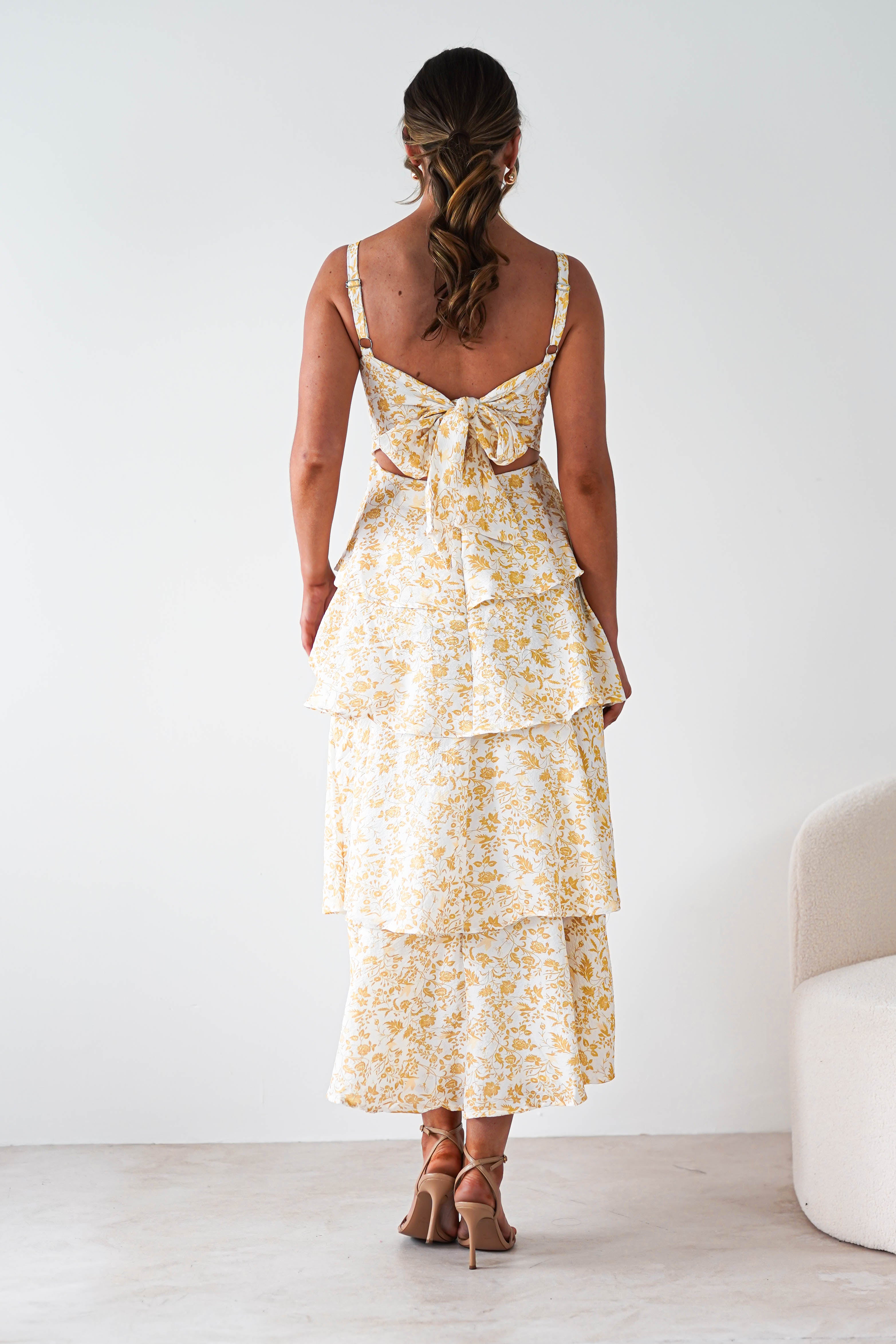 Emily Floral Ruffle Maxi Dress | Yellow Print | Oh Hello Clothing | 6
