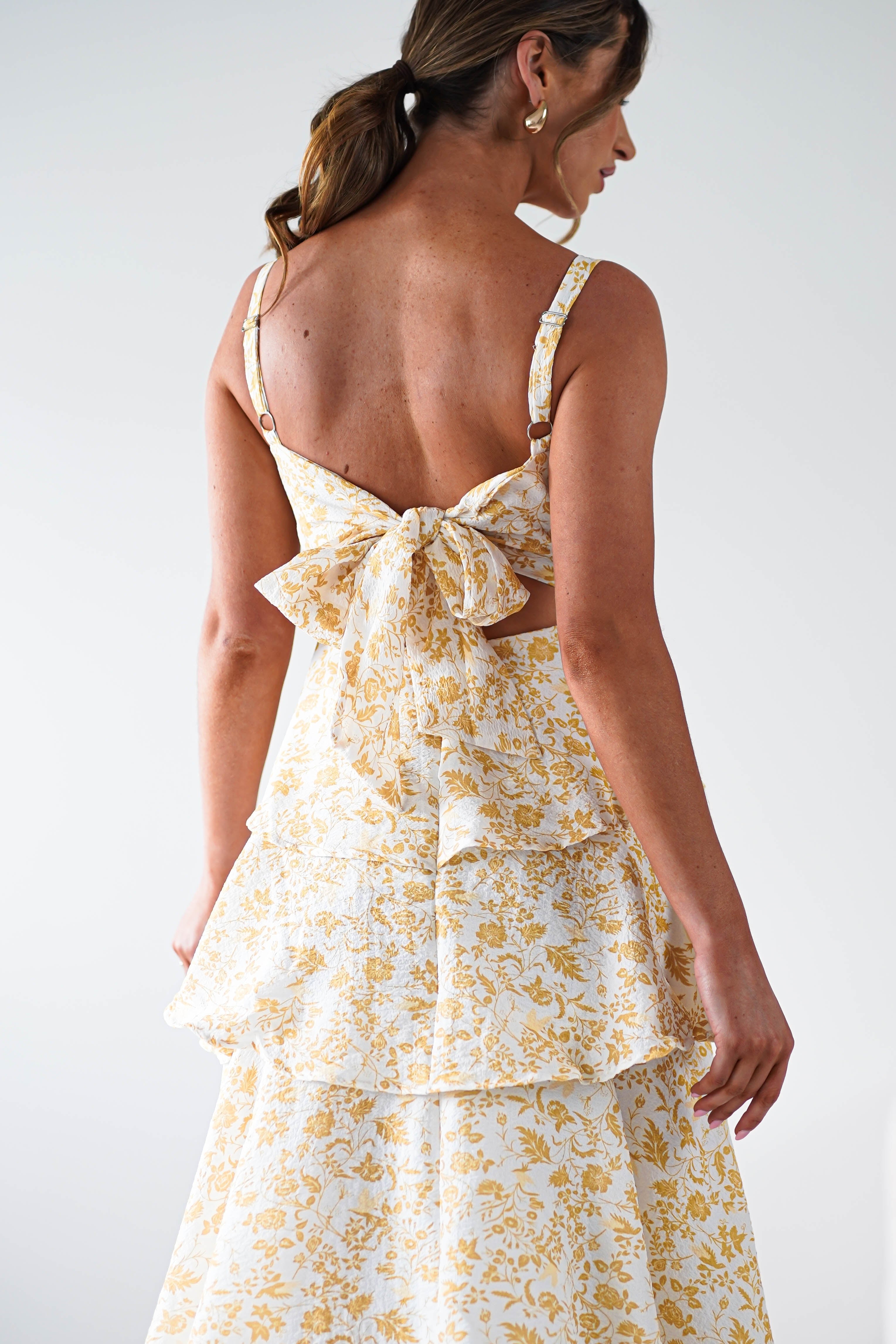 Emily Floral Ruffle Maxi Dress | Yellow Print | Oh Hello Clothing | 6