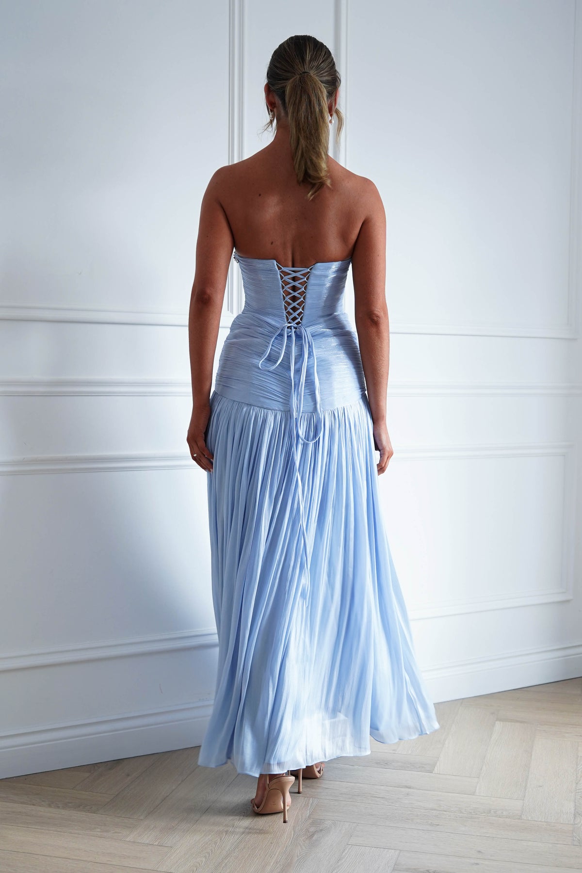 Oh Hello Clothing Dresses > Prom Dresses Estella Diamante Trim Ruched Maxi Gown | Blue