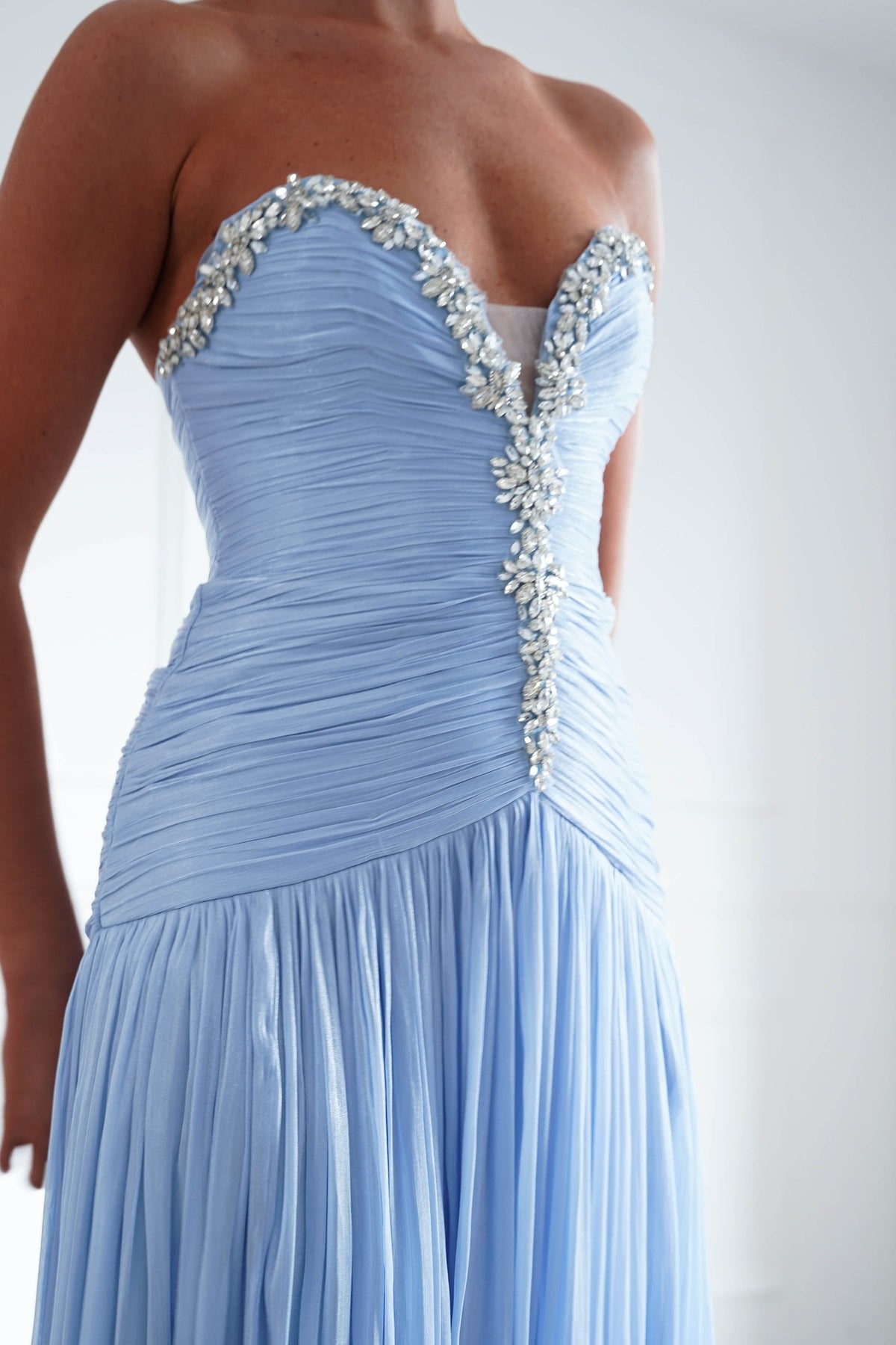 Oh Hello Clothing Dresses > Prom Dresses Estella Diamante Trim Ruched Maxi Gown | Blue