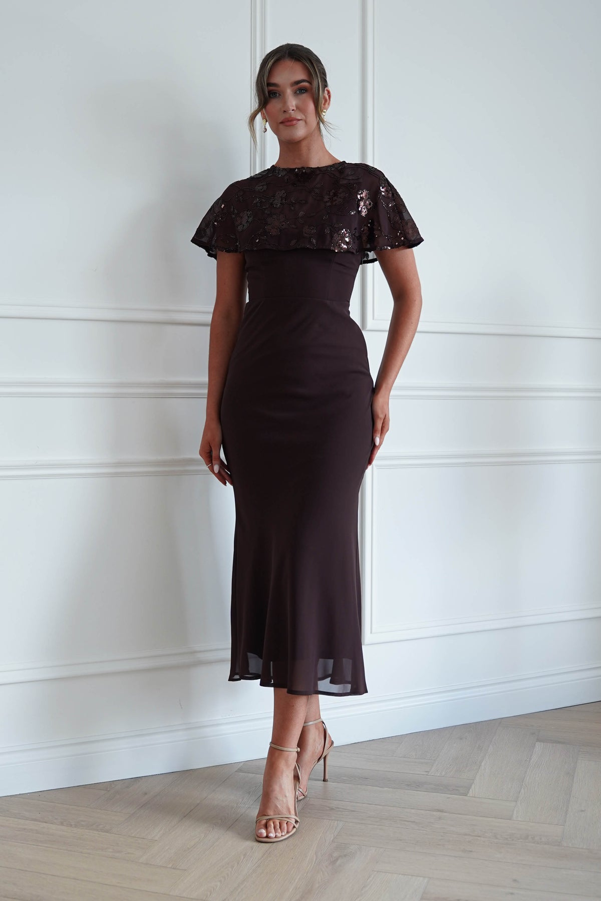 Oh Hello Clothing Women > Clothing > Dresses Fatima Sequin Cape Maxi Dress | BROWN (Copy)