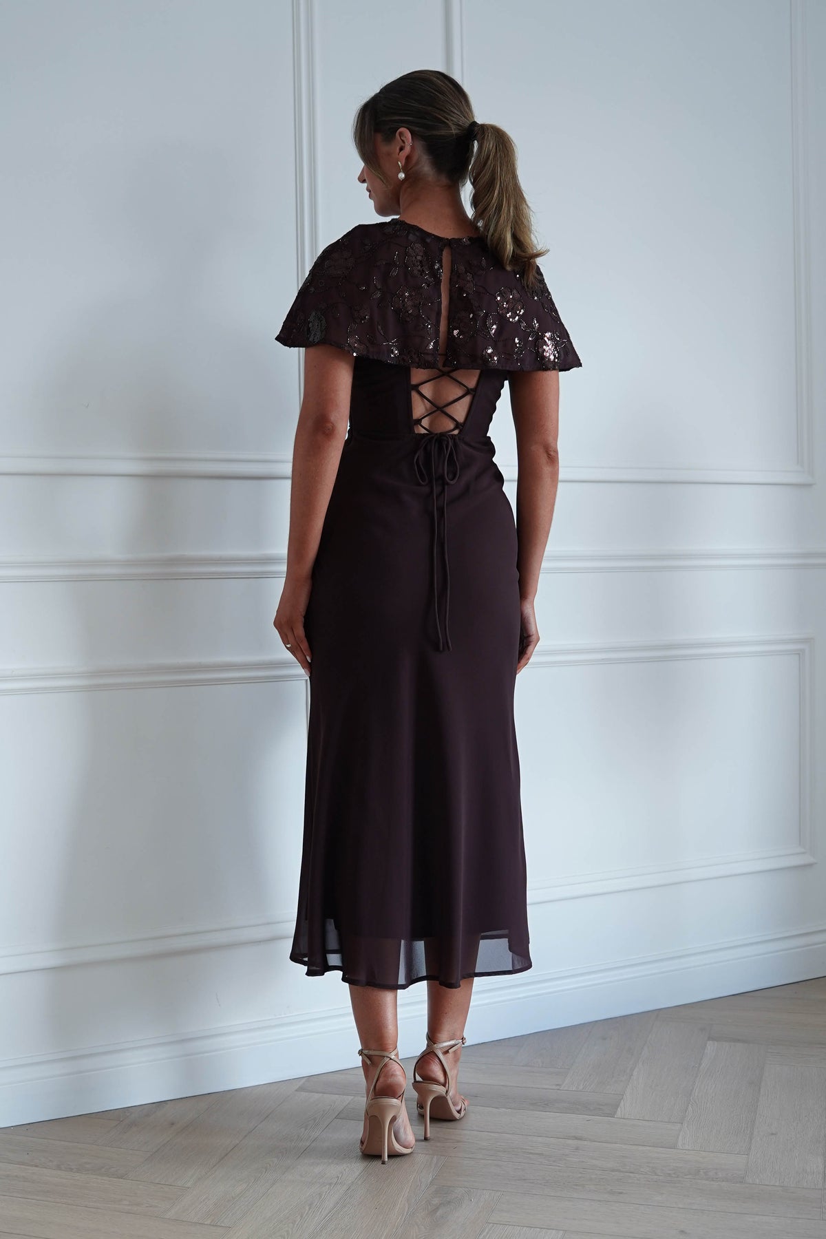 Oh Hello Clothing Women > Clothing > Dresses Fatima Sequin Cape Maxi Dress | BROWN (Copy)