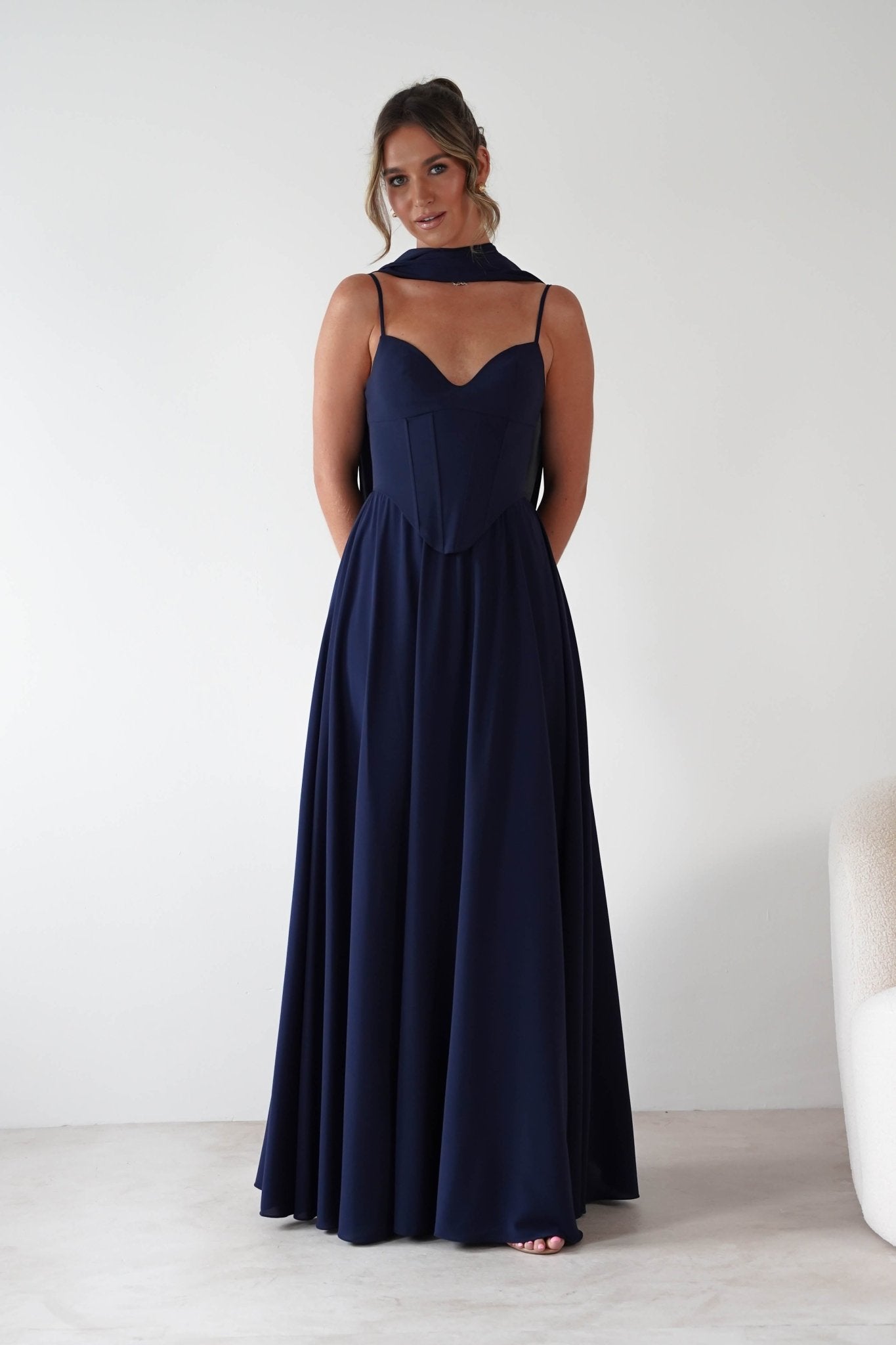 Felicity Lace Up Corset Maxi Dress | Navy | Oh Hello Clothing | XS (6)