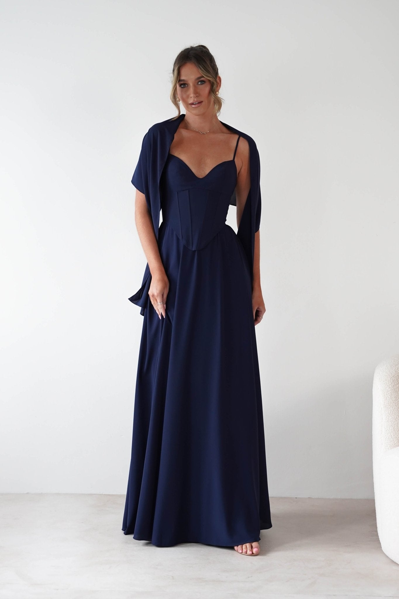 Felicity Lace Up Corset Maxi Dress | Navy | Oh Hello Clothing | XS (6)