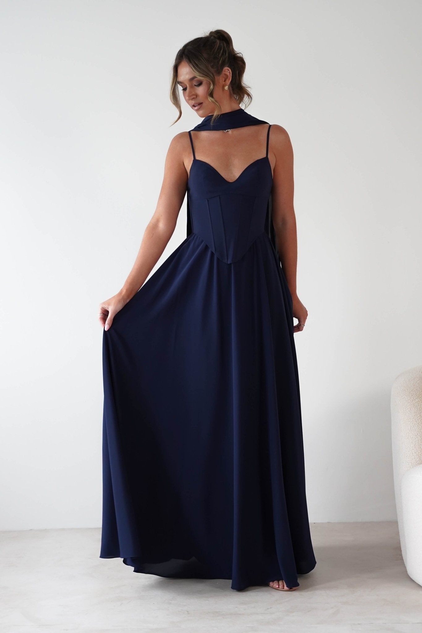 Felicity Lace Up Corset Maxi Dress | Navy | Oh Hello Clothing | XS (6)