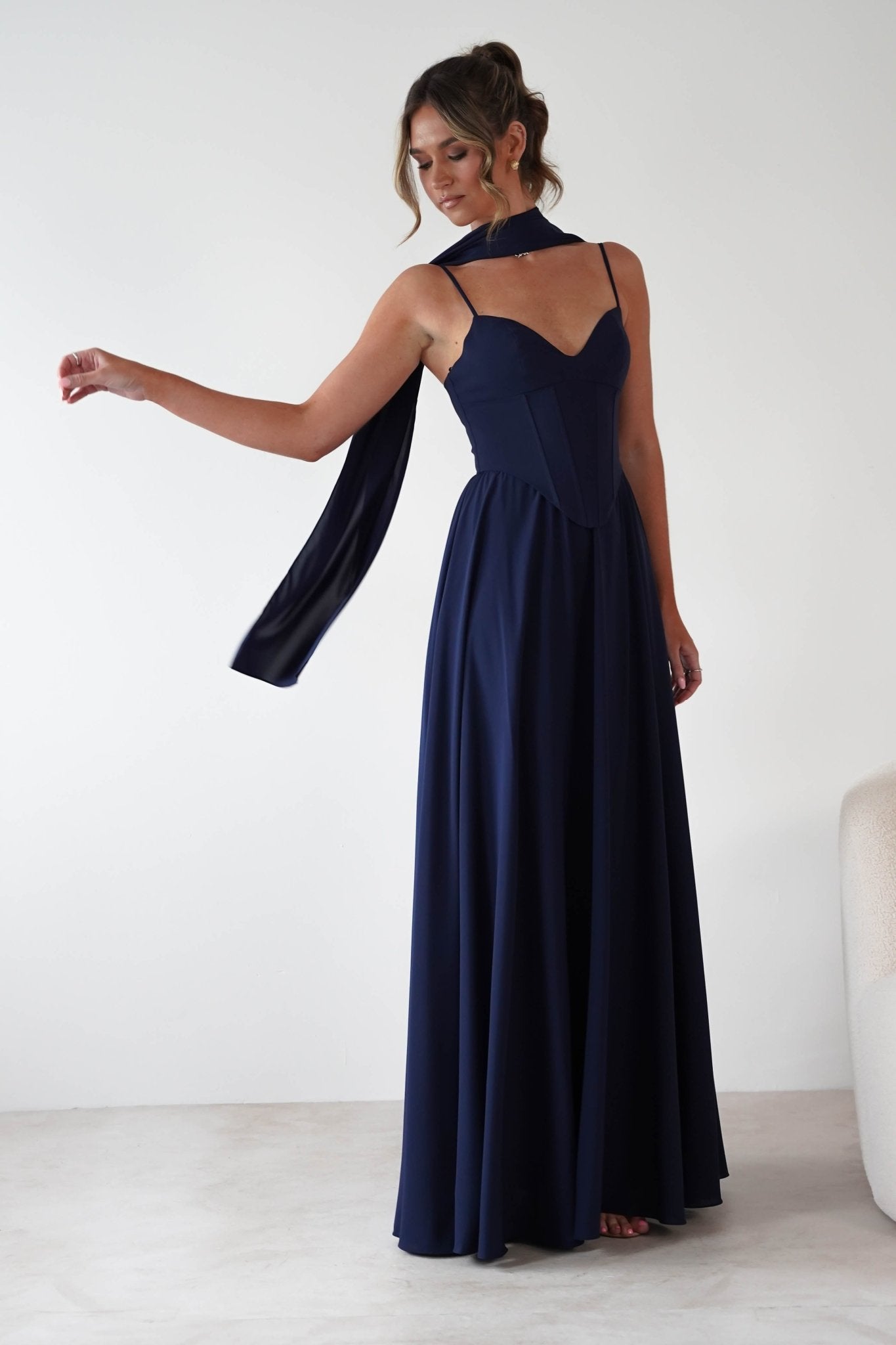 Felicity Lace Up Corset Maxi Dress | Navy | Oh Hello Clothing | XS (6)