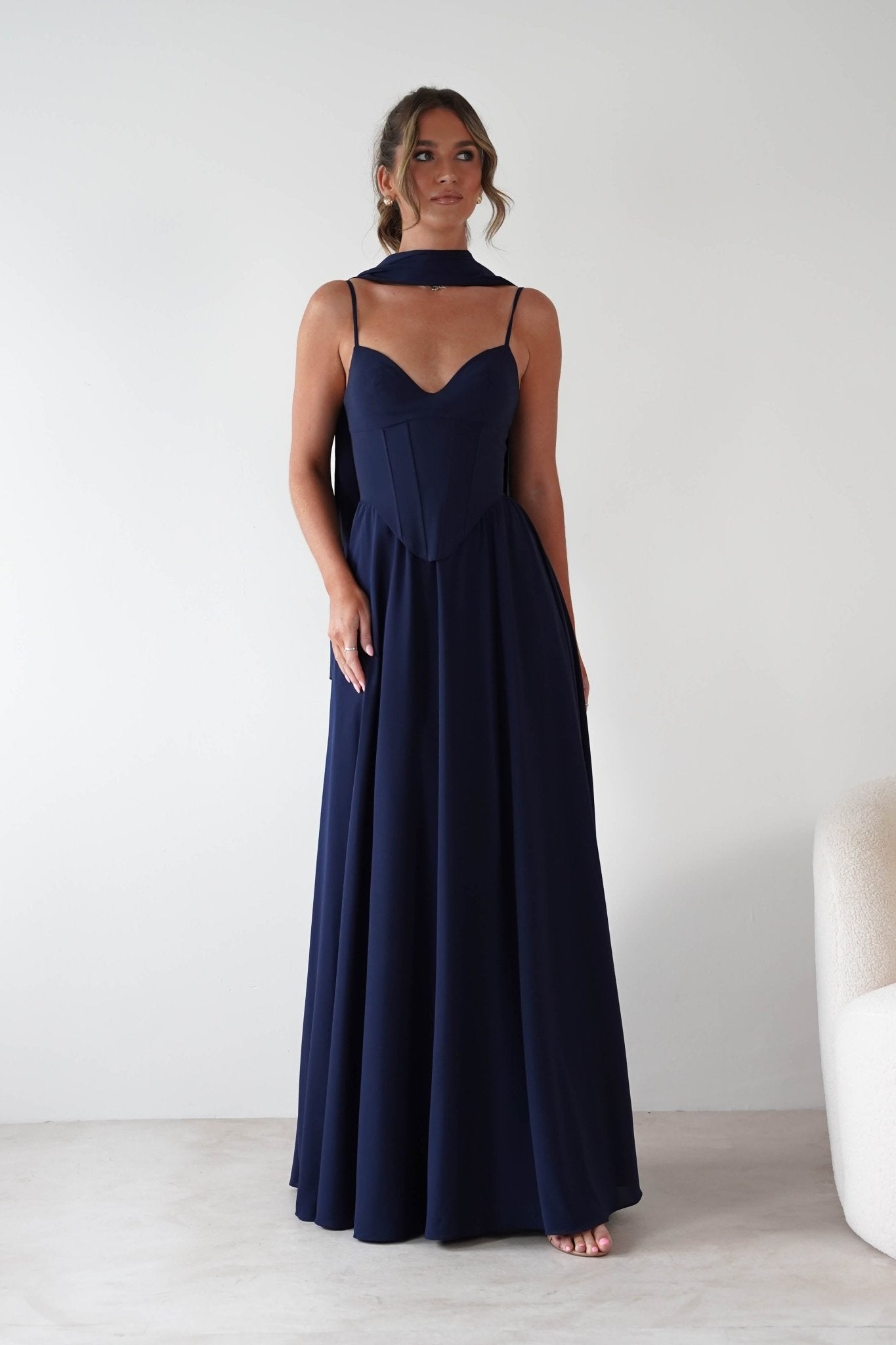 Felicity Lace Up Corset Maxi Dress | Navy | Oh Hello Clothing | XS (6)
