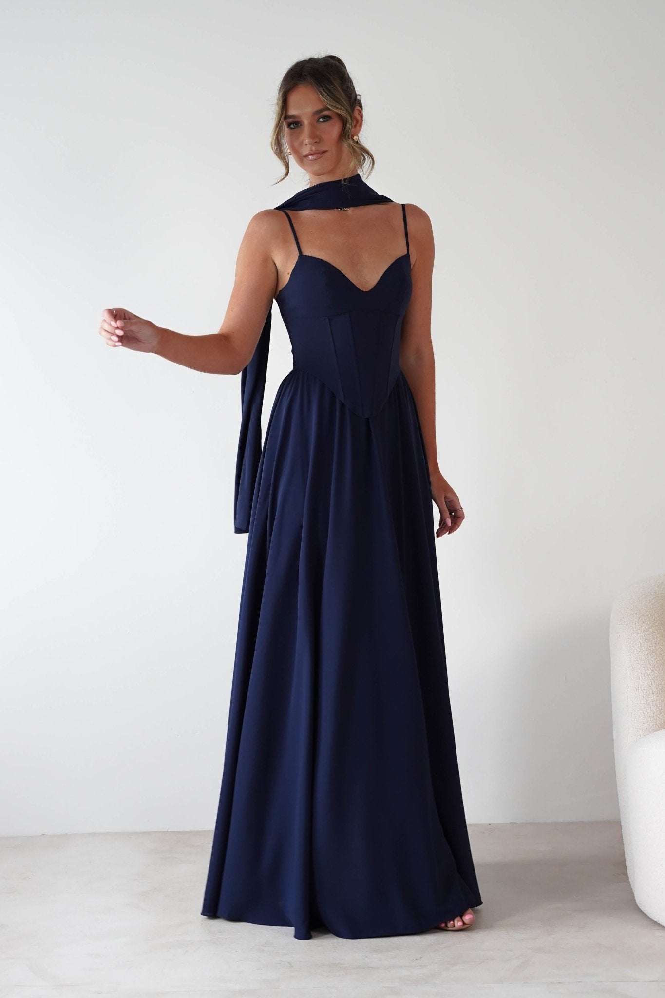 Felicity Lace Up Corset Maxi Dress | Navy | Oh Hello Clothing | XS (6)
