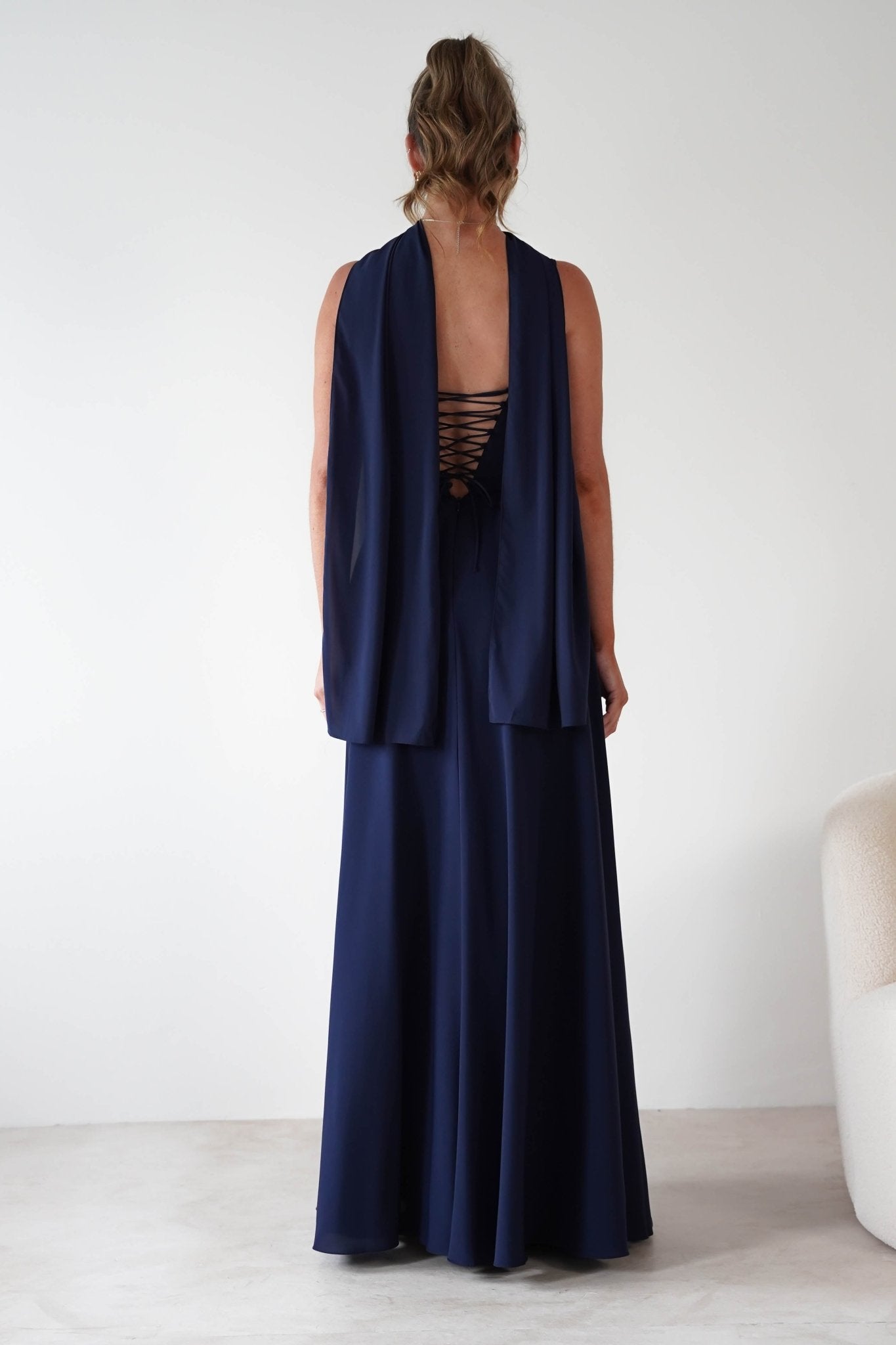 Felicity Lace Up Corset Maxi Dress | Navy | Oh Hello Clothing | XS (6)