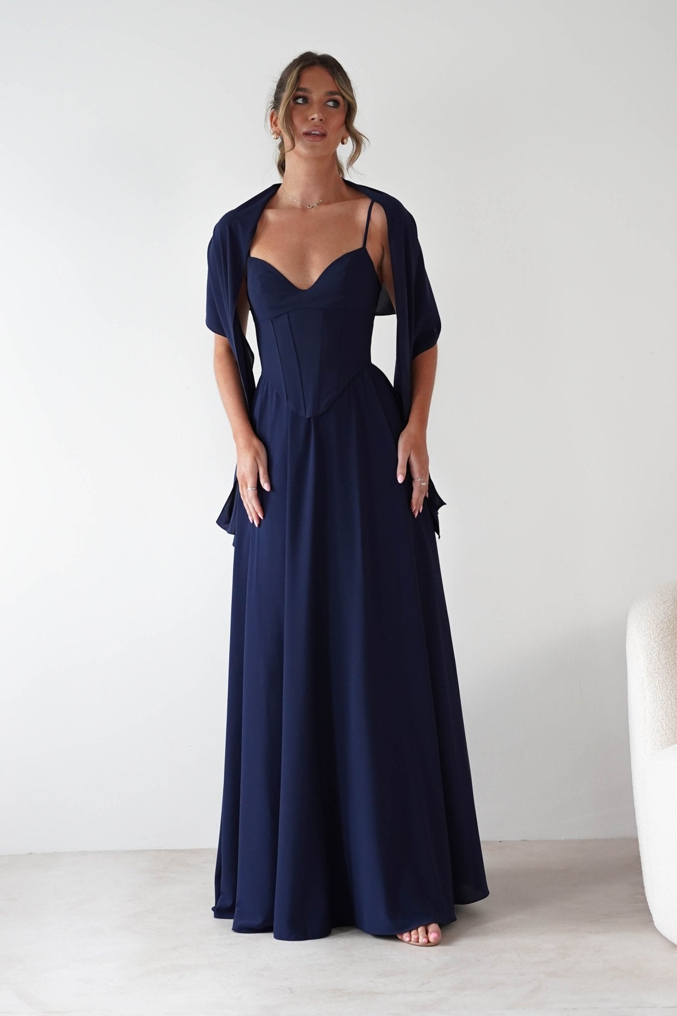 Felicity Lace Up Corset Maxi Dress | Navy | Oh Hello Clothing | XS (6)
