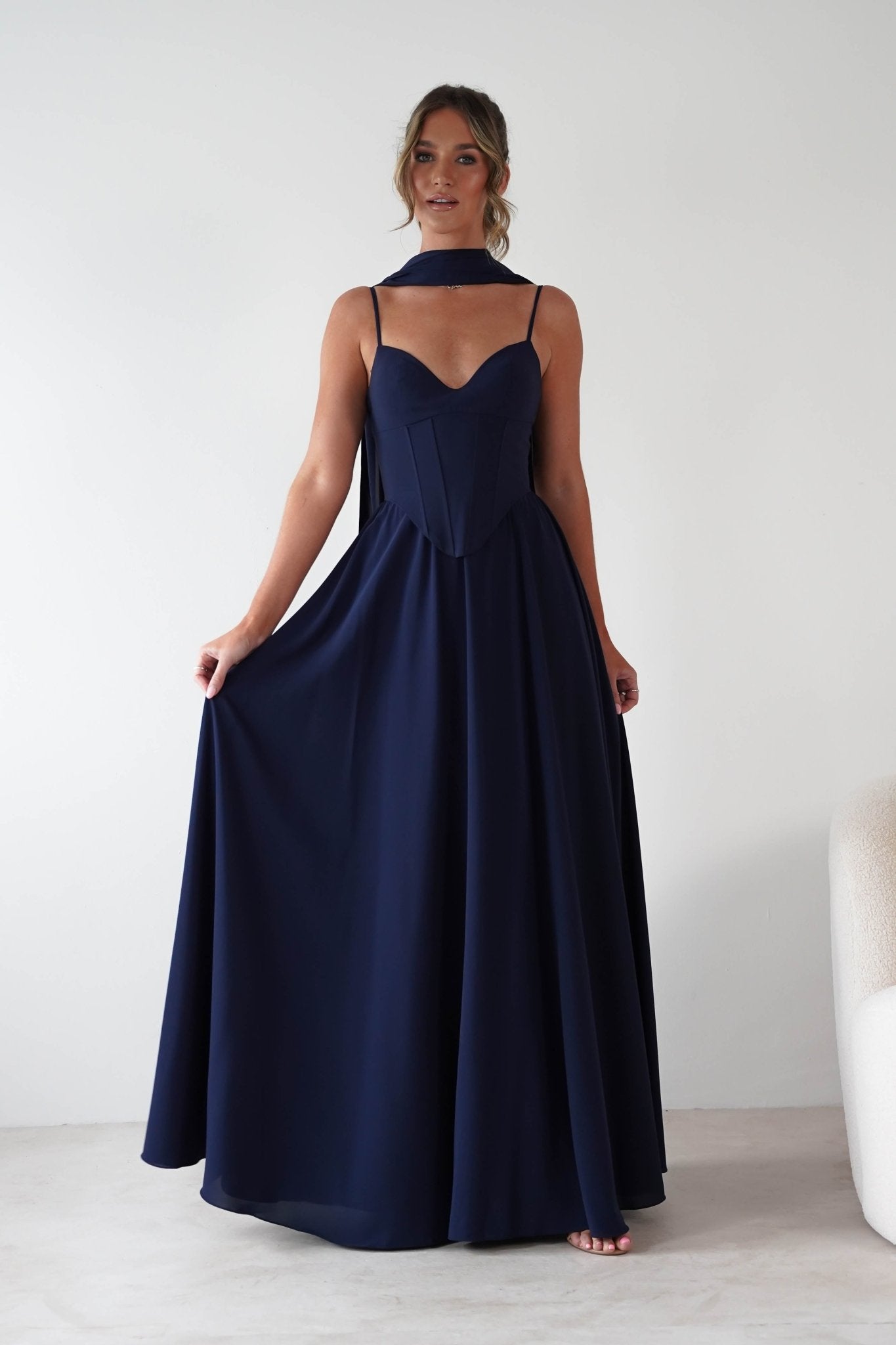 Felicity Lace Up Corset Maxi Dress | Navy | Oh Hello Clothing | XS (6)