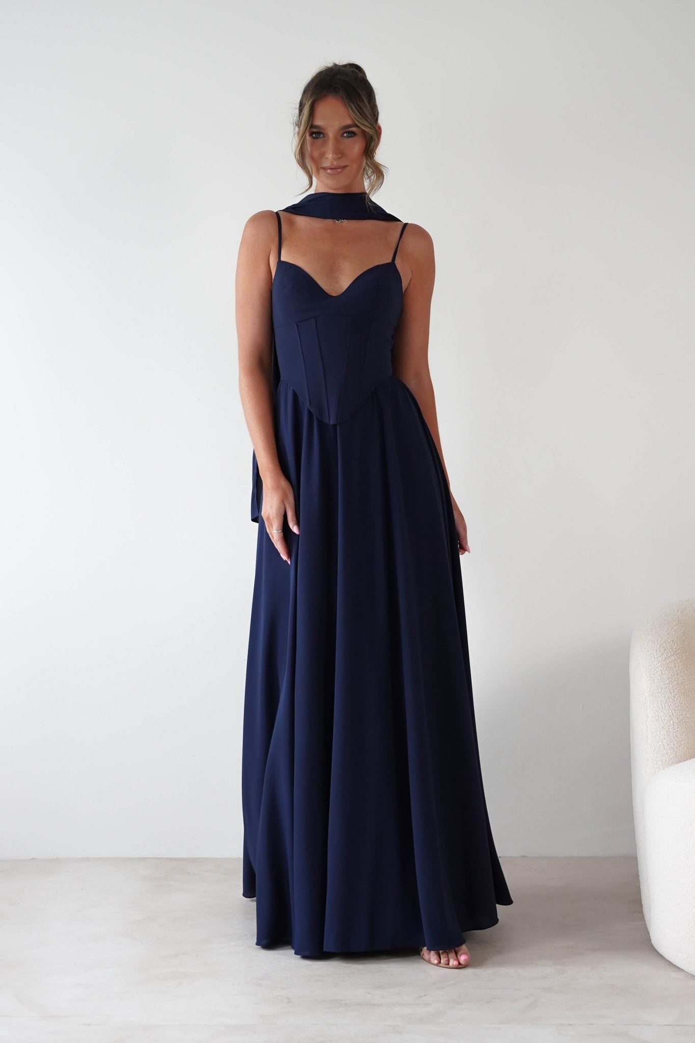 Felicity Lace Up Corset Maxi Dress | Navy | Oh Hello Clothing | XS (6)