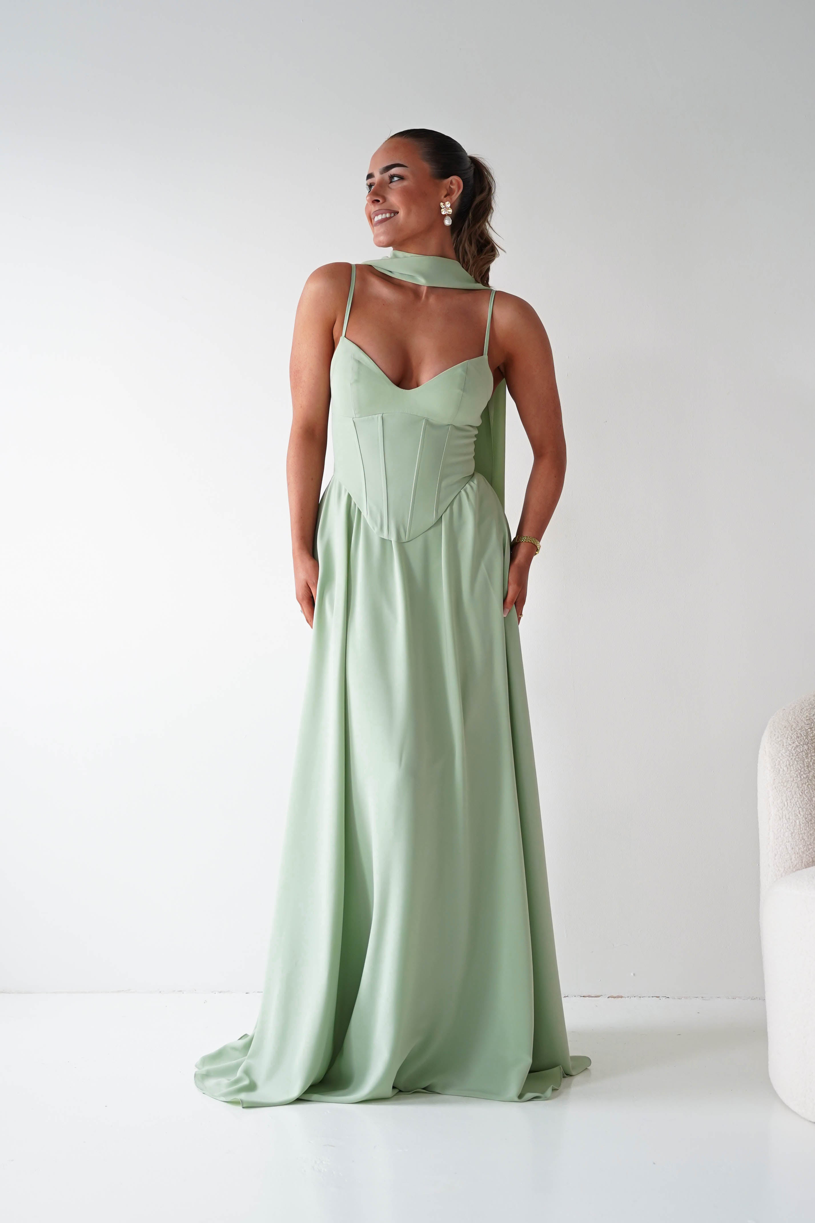 Oh Hello Clothing Dresses > Prom Dresses Felicity Lace Up Corset Maxi Dress | Sage