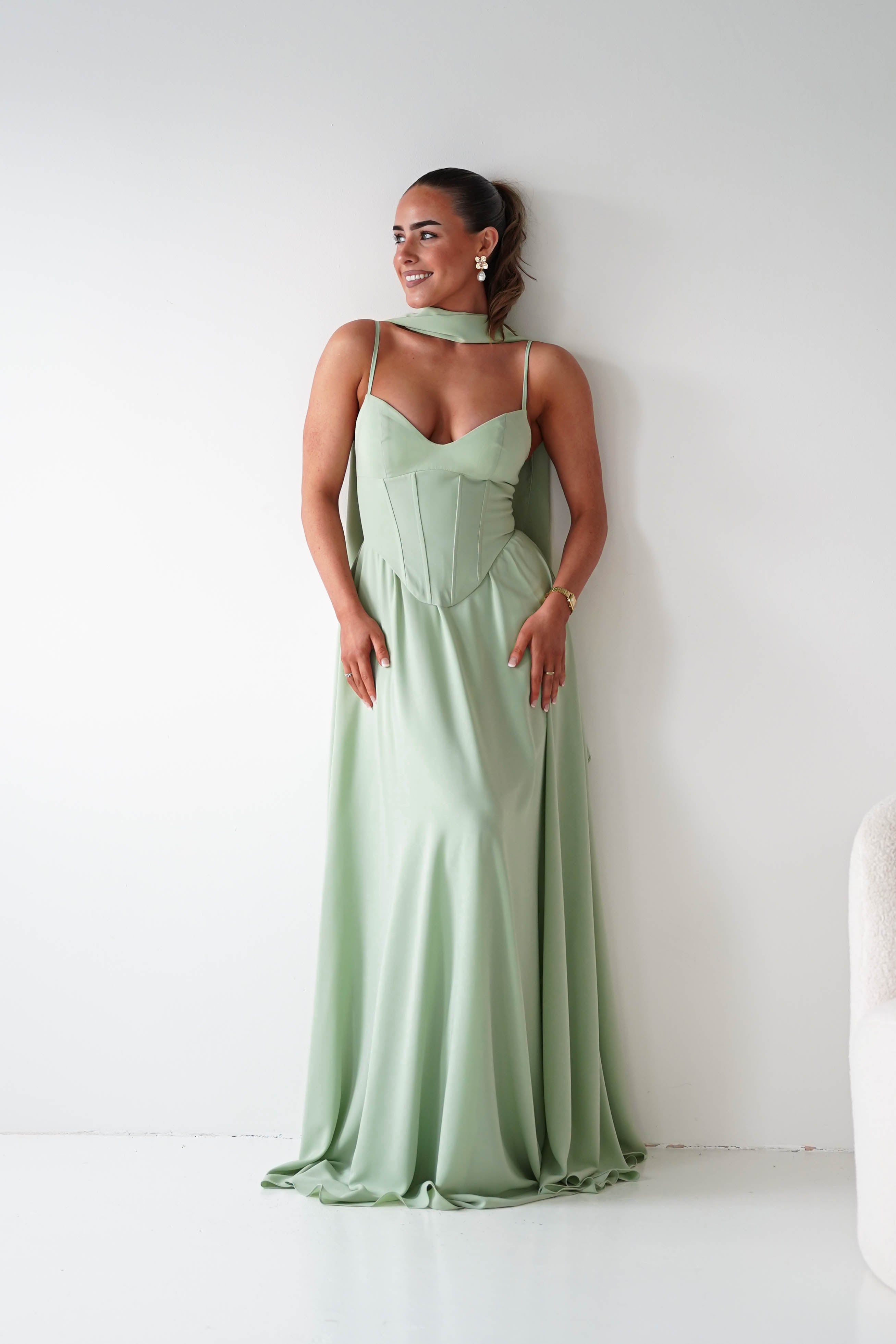 Oh Hello Clothing Dresses > Prom Dresses Felicity Lace Up Corset Maxi Dress | Sage