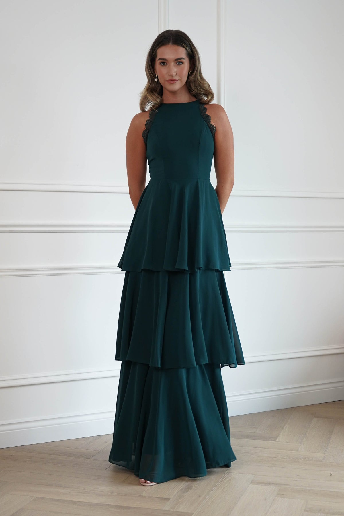 Oh Hello Clothing Women > Clothing > Dresses Ferne Lace Detail Tiered Maxi Dress | Green