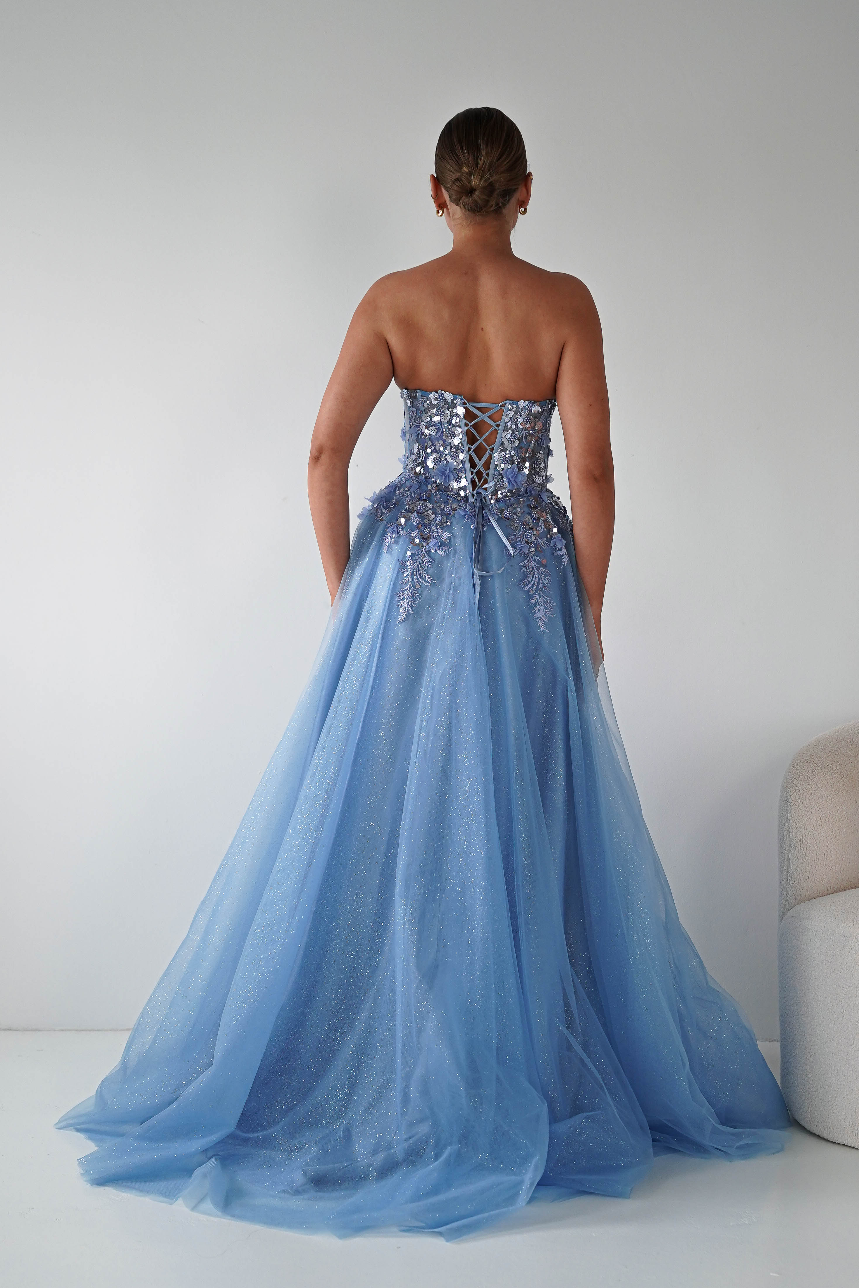 Oh Hello Clothing Women > Clothing > Dresses Francesca Strapless Floral Appliqué Ball Gown | Blue