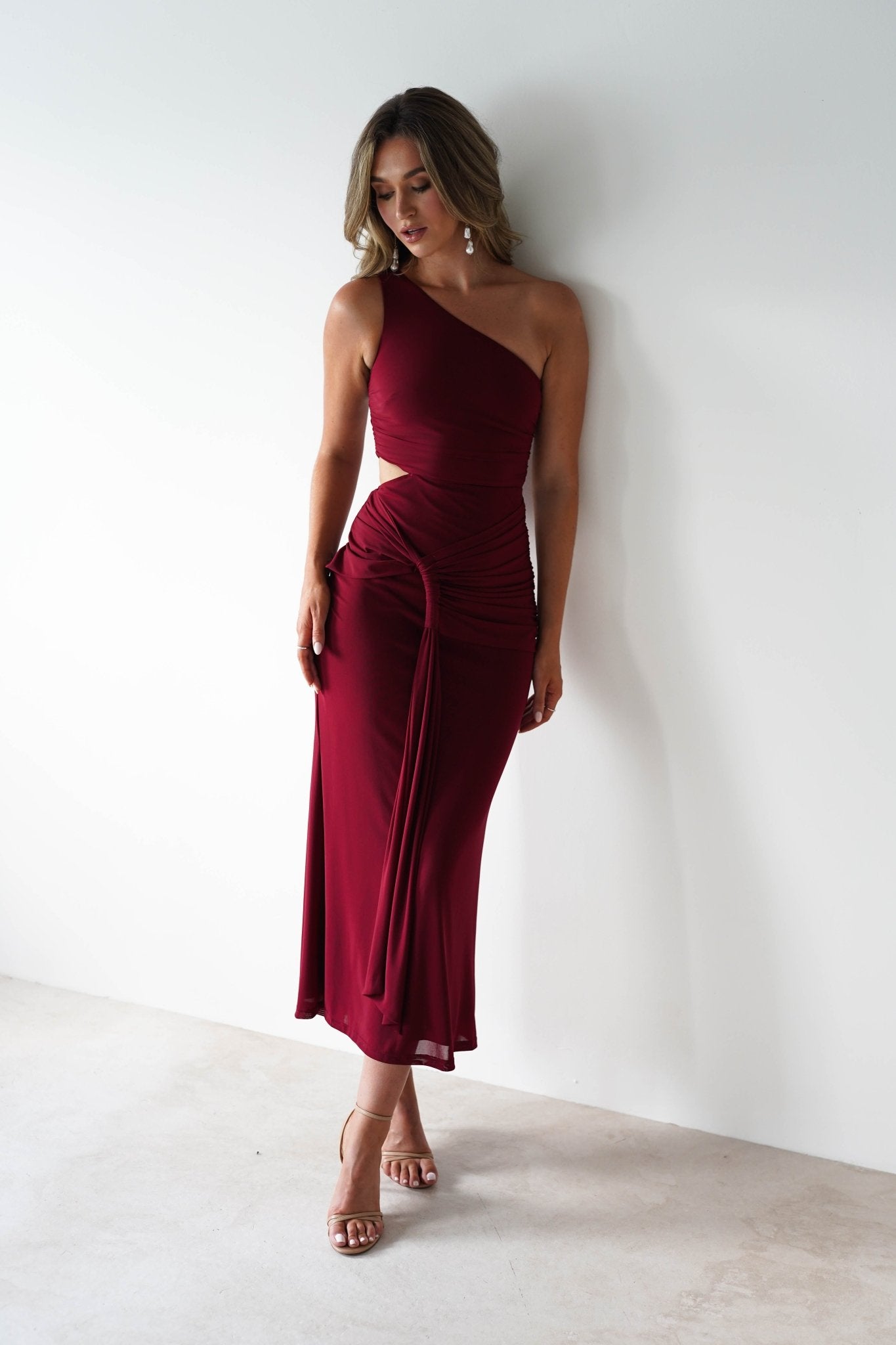 Georgia Mesh Midaxi Dress | Wine | Oh Hello Clothing | XS (6)