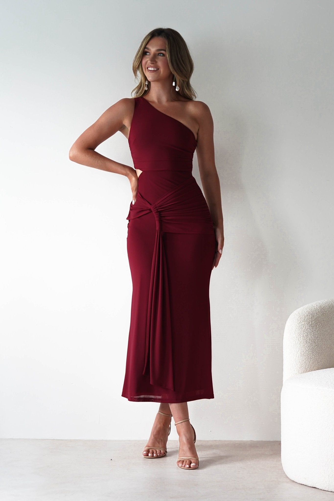 Georgia Mesh Midaxi Dress | Wine | Oh Hello Clothing | XS (6)