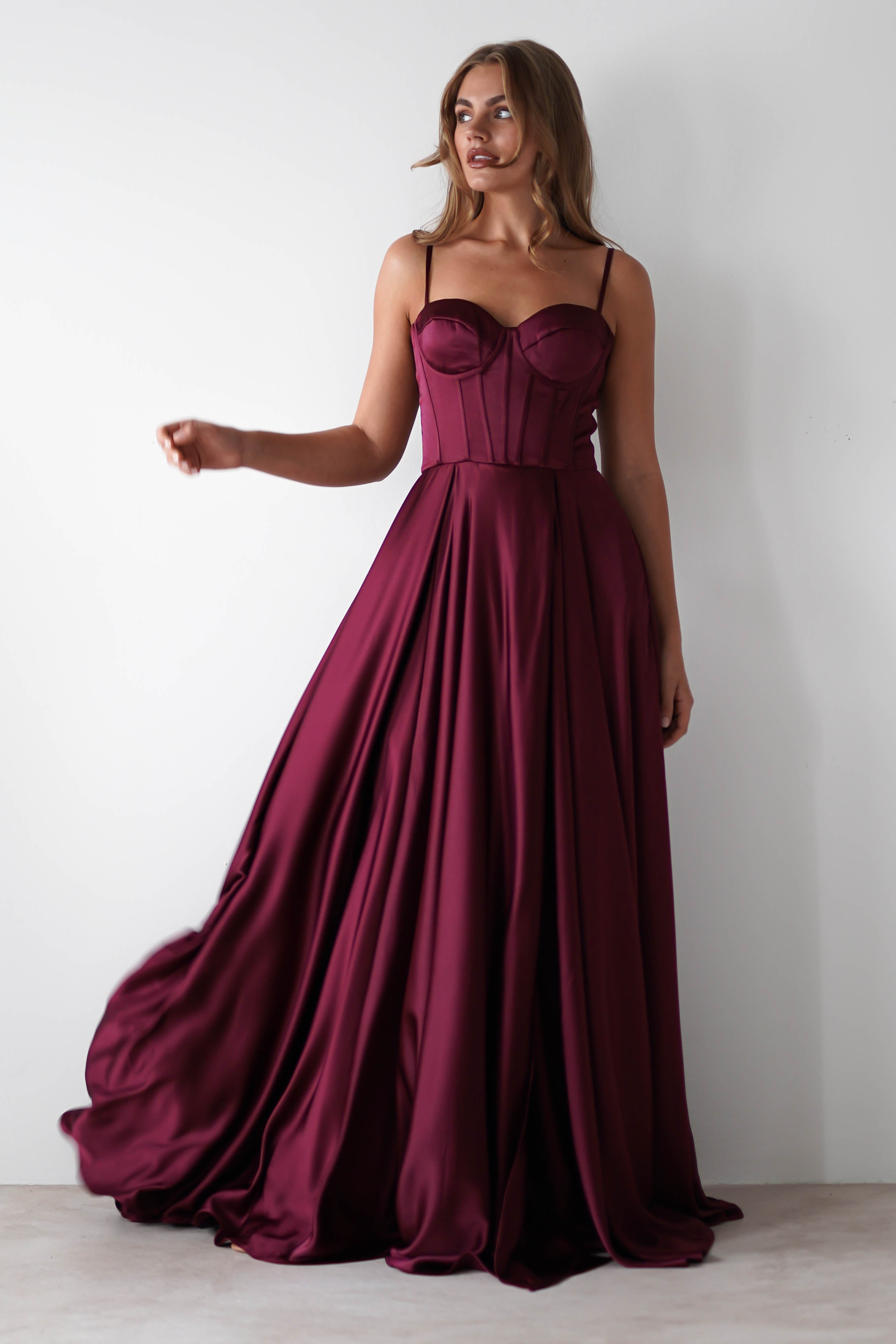 Georgia Soft Satin Maxi Gown | Burgundy | Oh Hello Clothing | S (8)