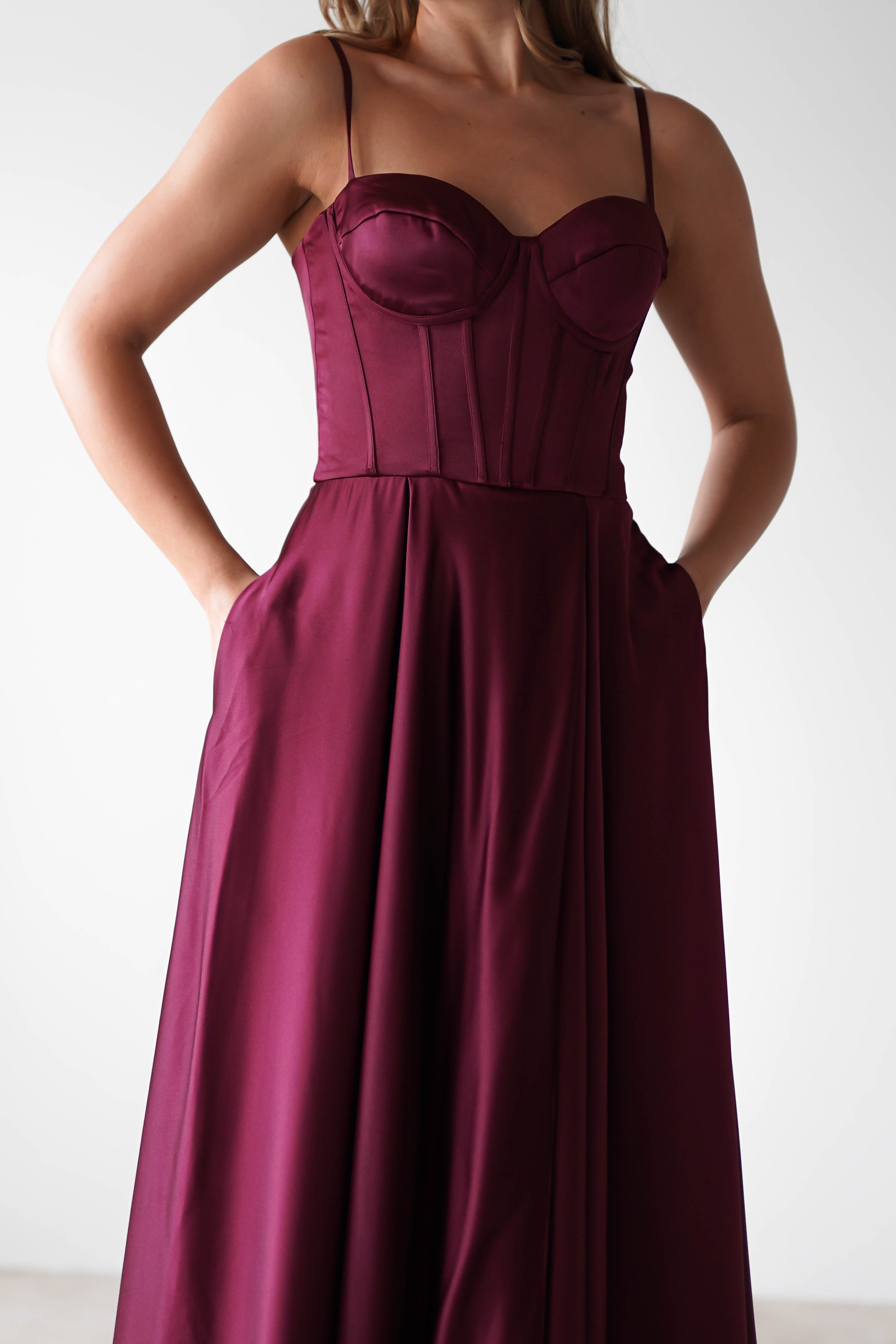 Georgia Soft Satin Maxi Gown | Burgundy | Oh Hello Clothing | S (8)