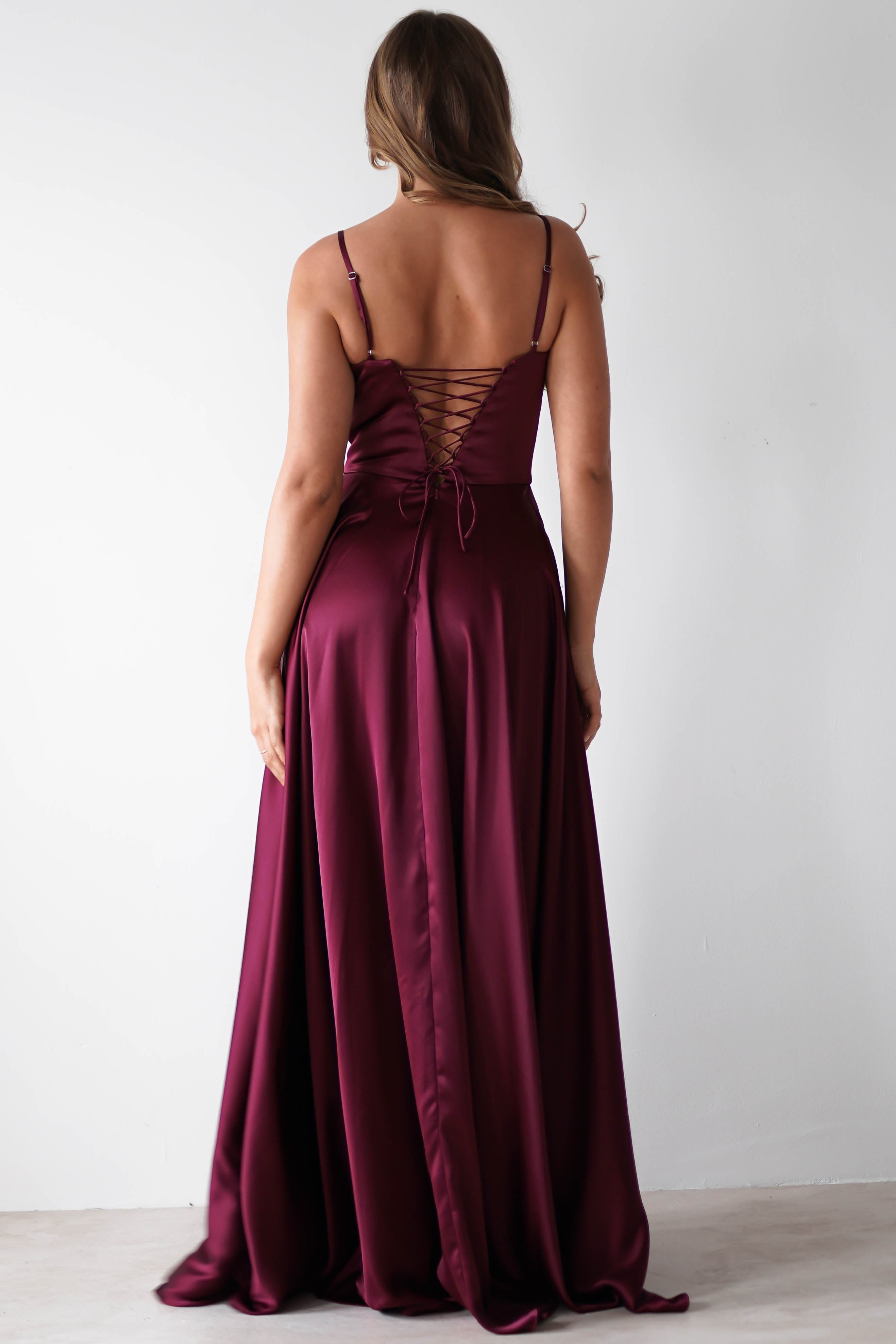 Georgia Soft Satin Maxi Gown | Burgundy | Oh Hello Clothing | S (8)