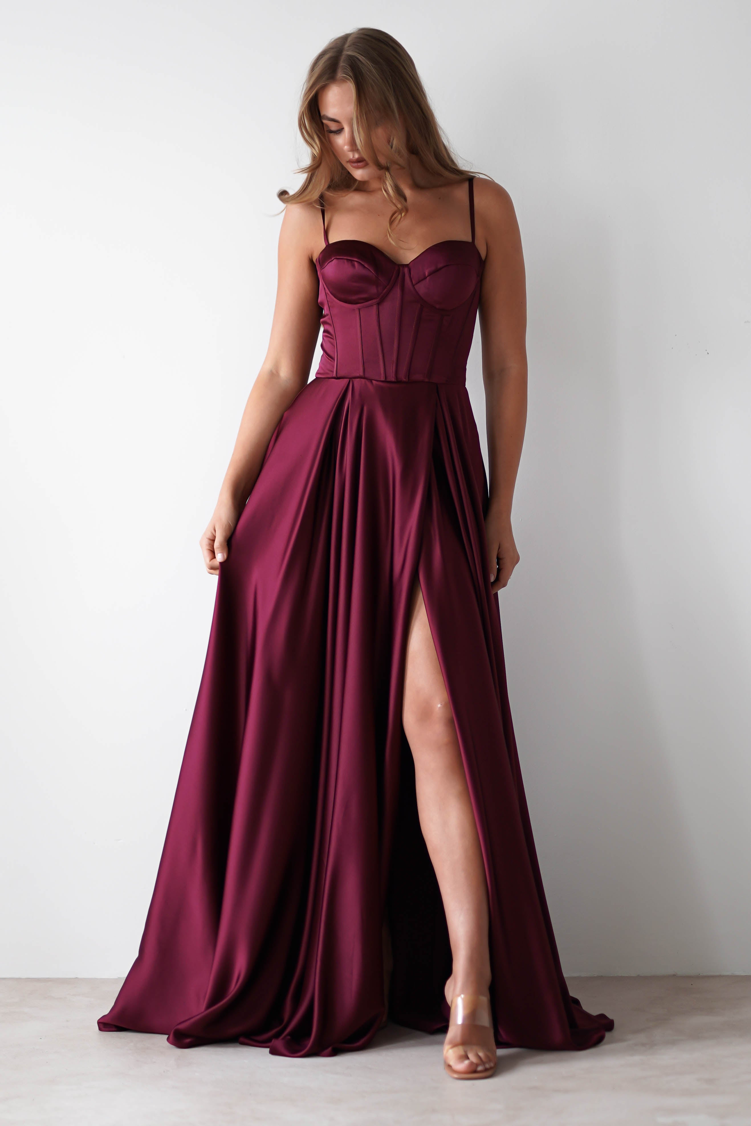 Georgia Soft Satin Maxi Gown | Burgundy | Oh Hello Clothing | S (8)