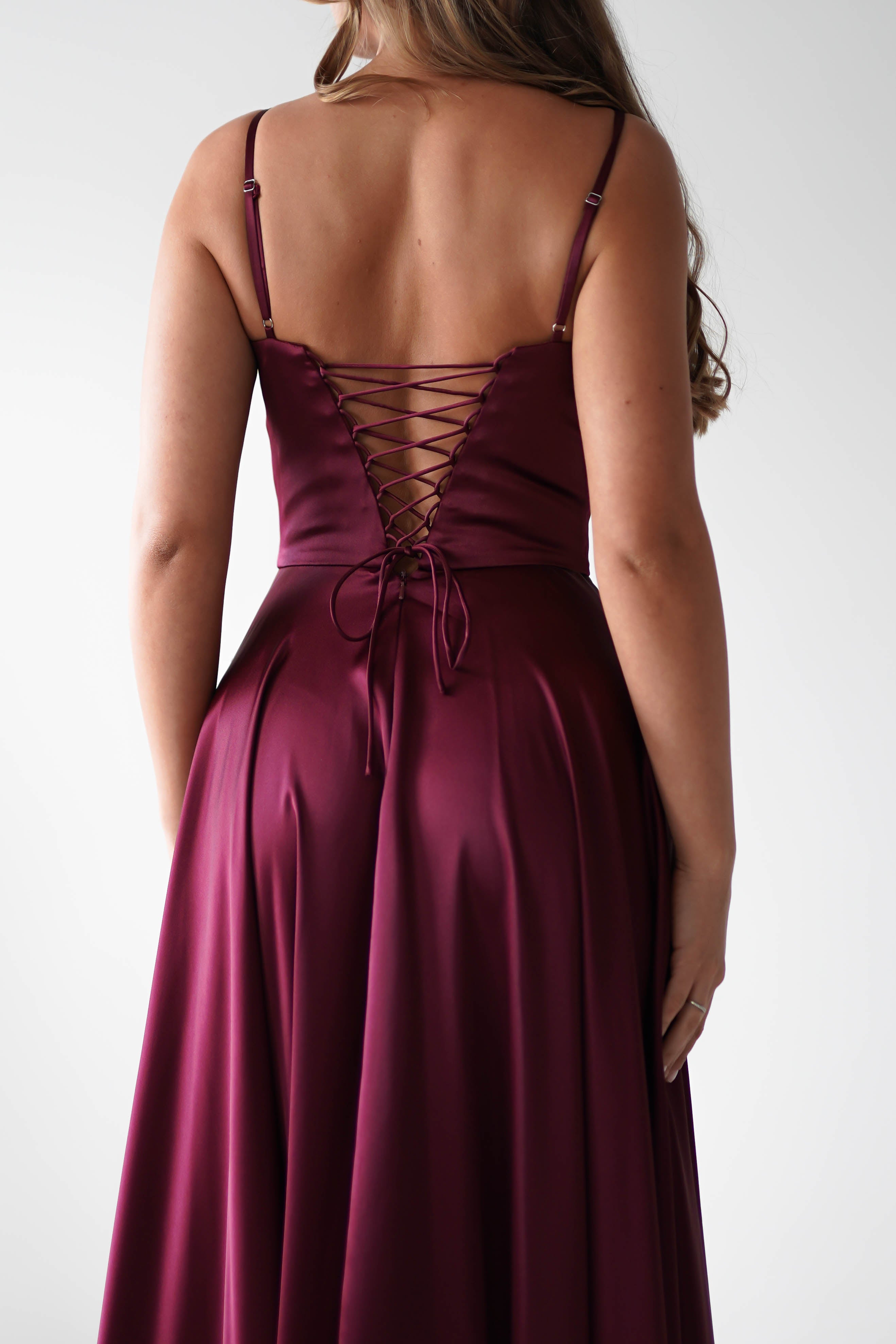 Georgia Soft Satin Maxi Gown | Burgundy | Oh Hello Clothing | S (8)