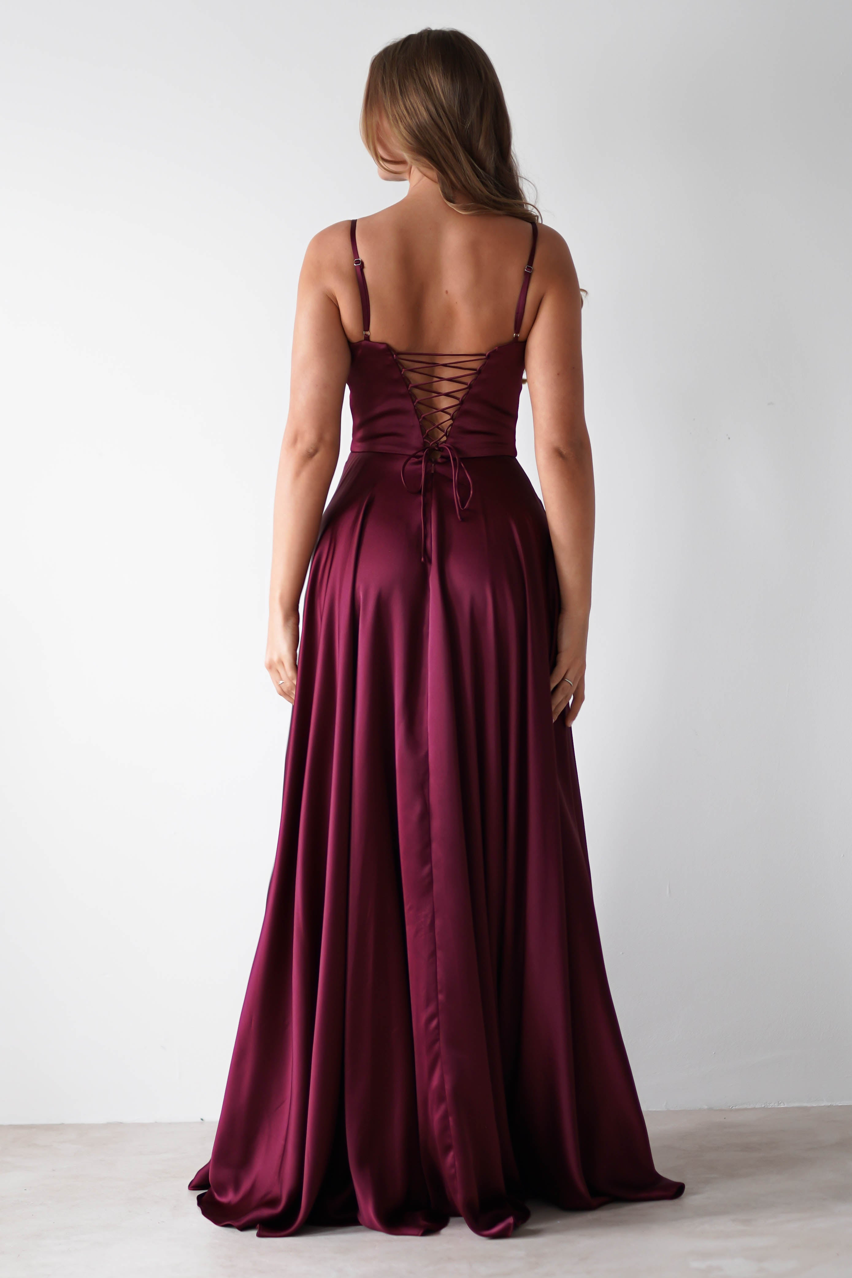 Georgia Soft Satin Maxi Gown | Burgundy | Oh Hello Clothing | S (8)