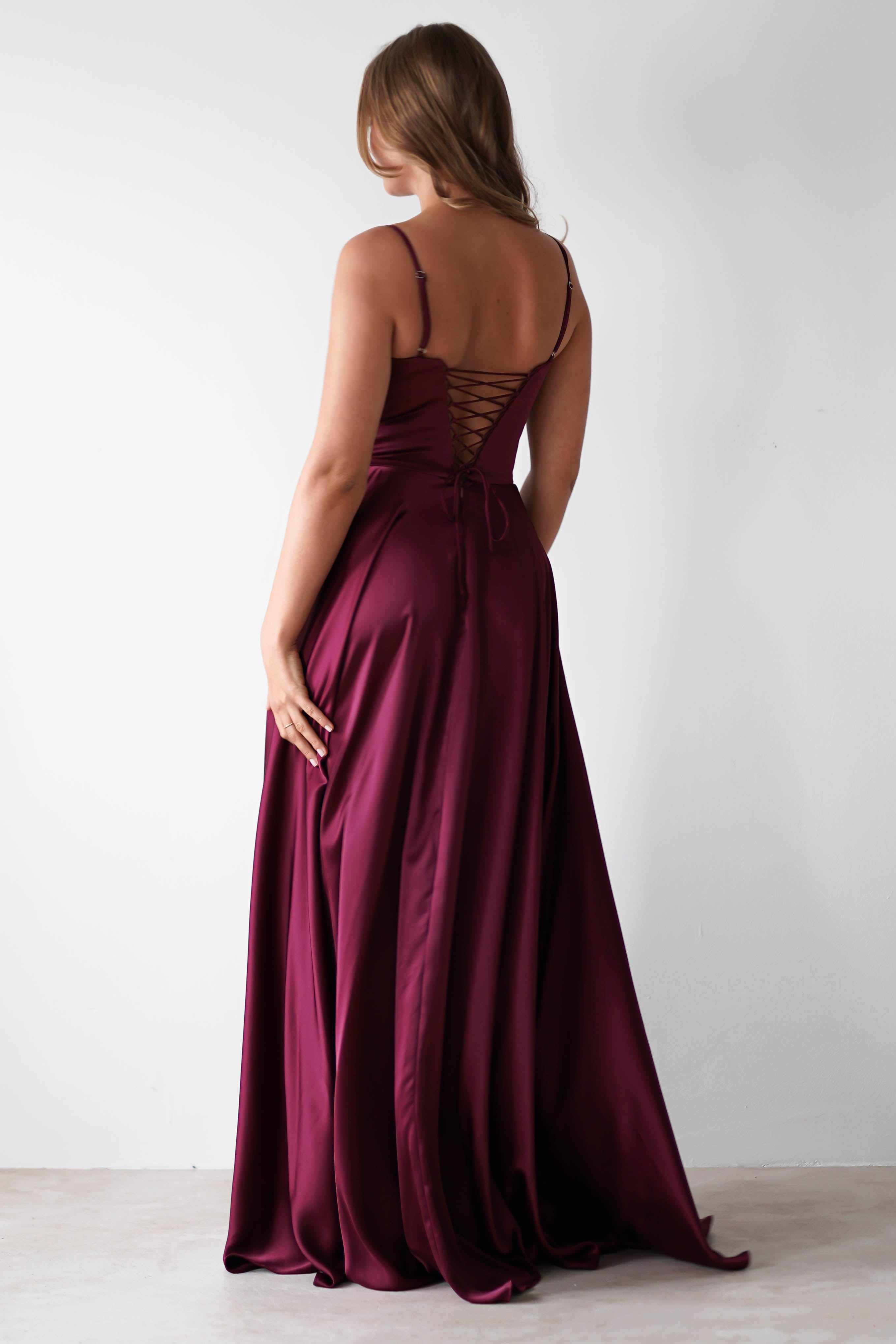 Georgia Soft Satin Maxi Gown | Burgundy | Oh Hello Clothing | S (8)