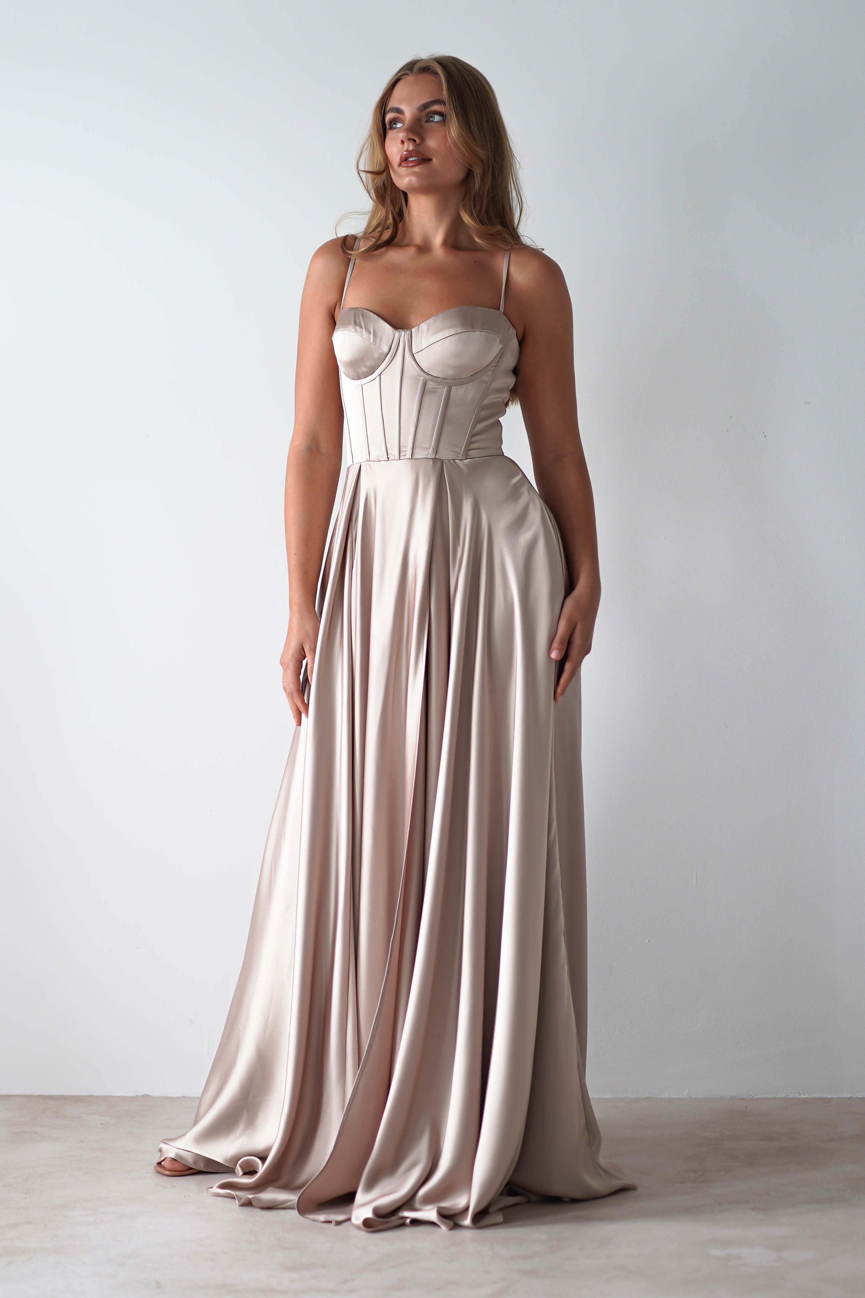 Georgia Soft Satin Maxi Gown | Champange | Oh Hello Clothing | S (8)