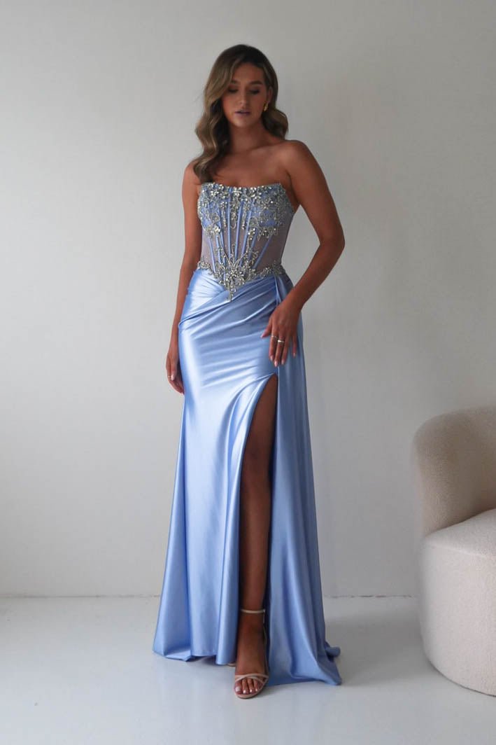 Oh Hello Clothing Dresses 1*DONE - CINDERALLA-C169 BLUE Embellished Satin Evening Gown (Copy)