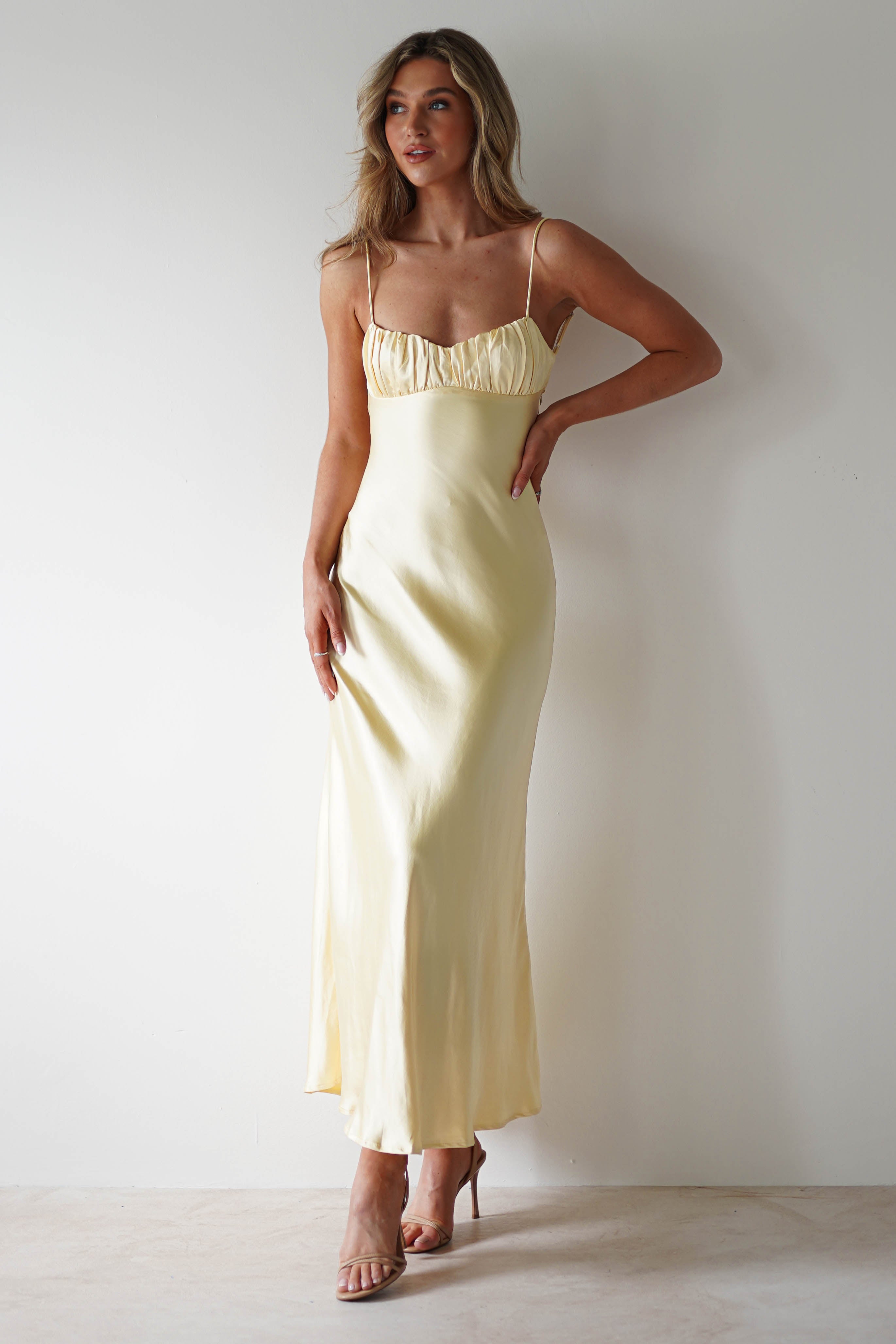 Grace Soft Satin Maxi Dress | Yellow - Oh Hello Clothing