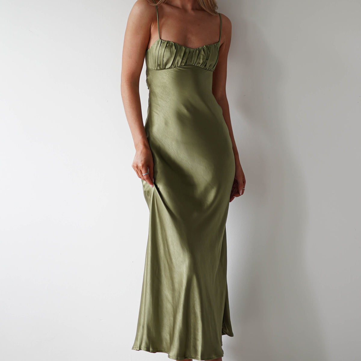 olive green silk dress Grace Soft Satin Maxi Dress Olive | Wedding Guest Dress | Maxi