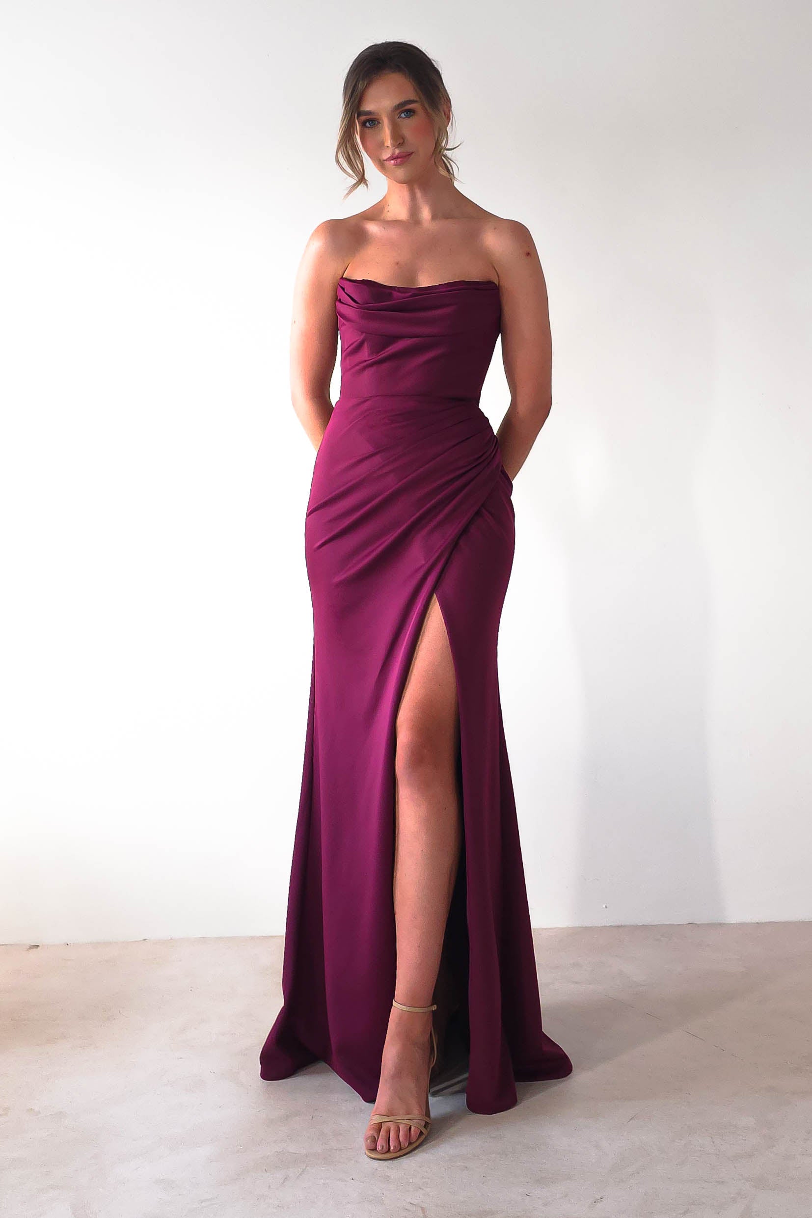 Grasie Bodycon Strapless Gown | Wine | Oh Hello Clothing | XS (6)