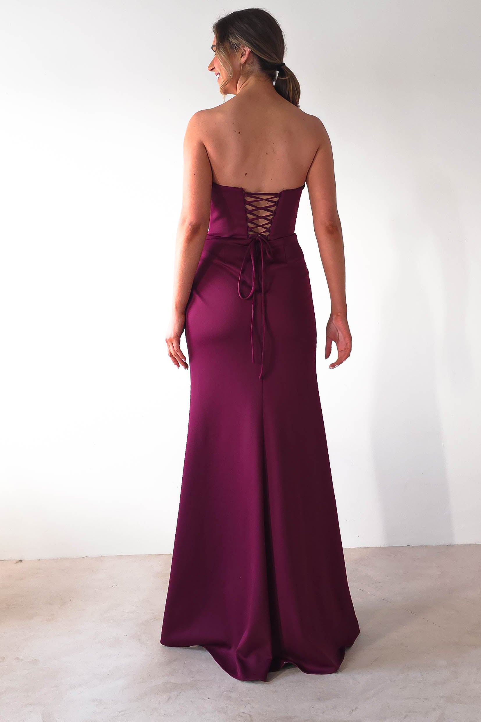 Grasie Bodycon Strapless Gown | Wine | Oh Hello Clothing | XS (6)