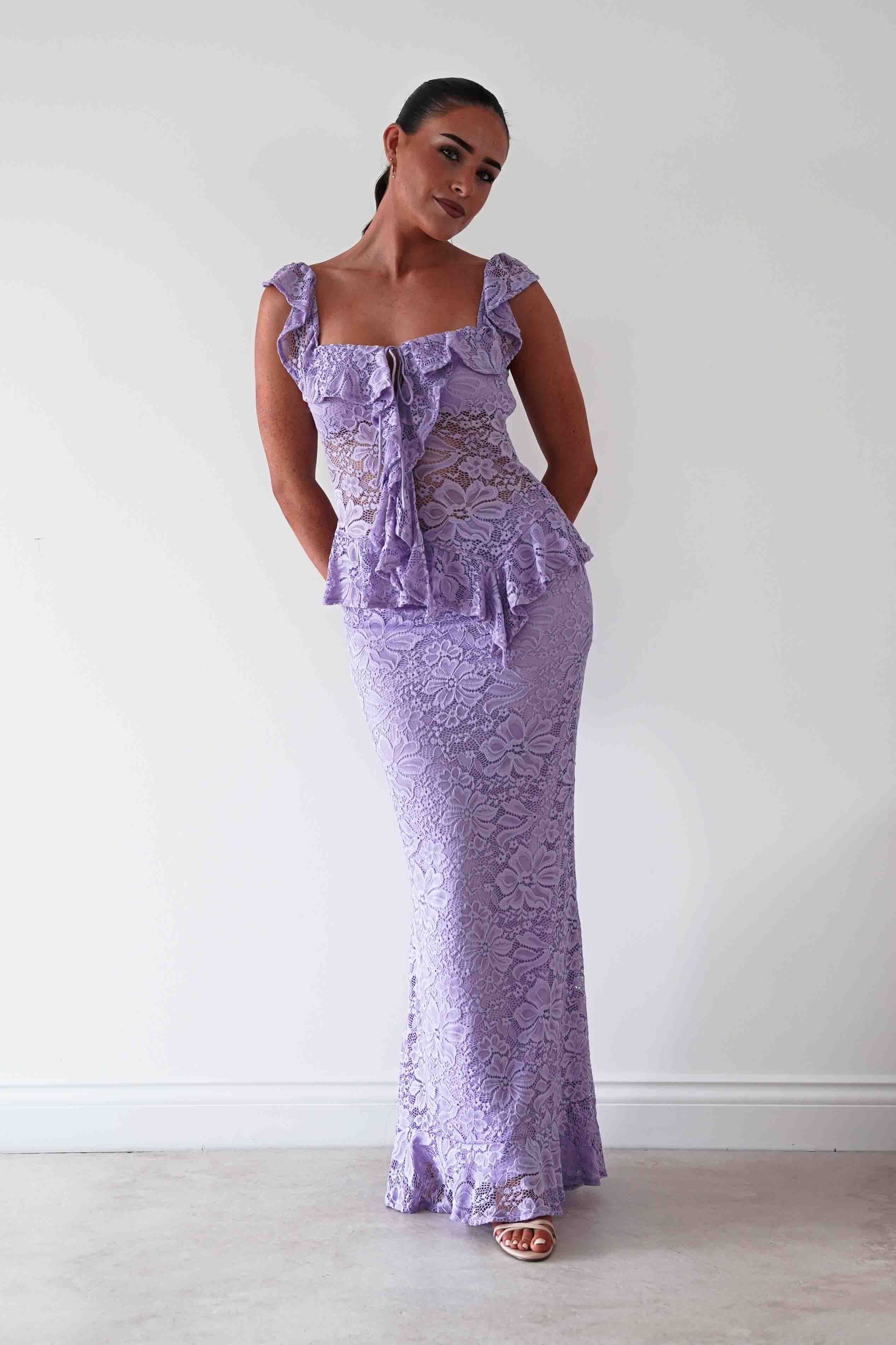 Oh Hello Clothing Women > Clothing > Dresses Hailey Lace Top and Skirt Set | Lilac