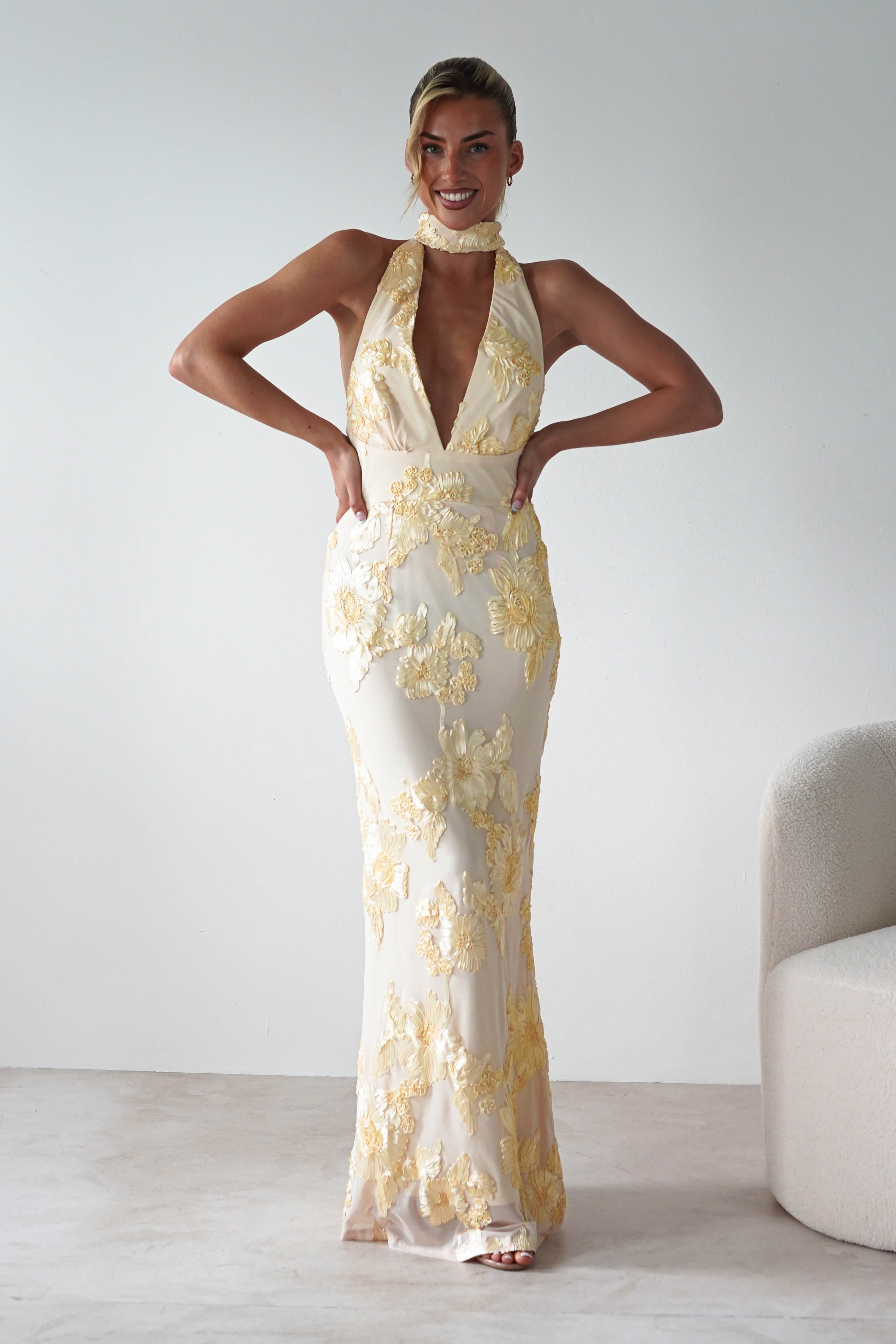 Halsey Tie Back Maxi Dress | Light Yellow | Oh Hello Clothing | XS (6)