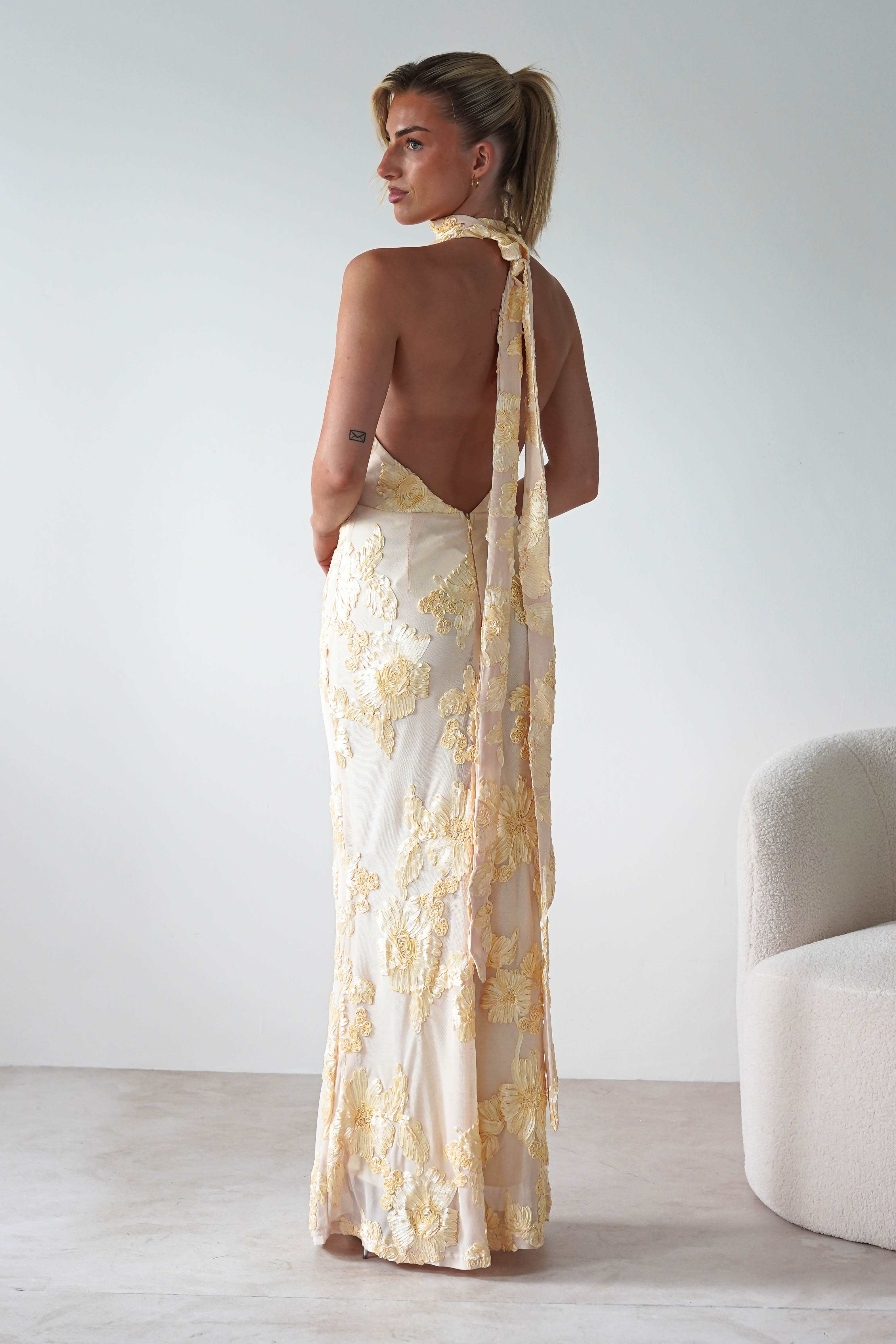 Halsey Tie Back Maxi Dress | Light Yellow | Oh Hello Clothing | XS (6)