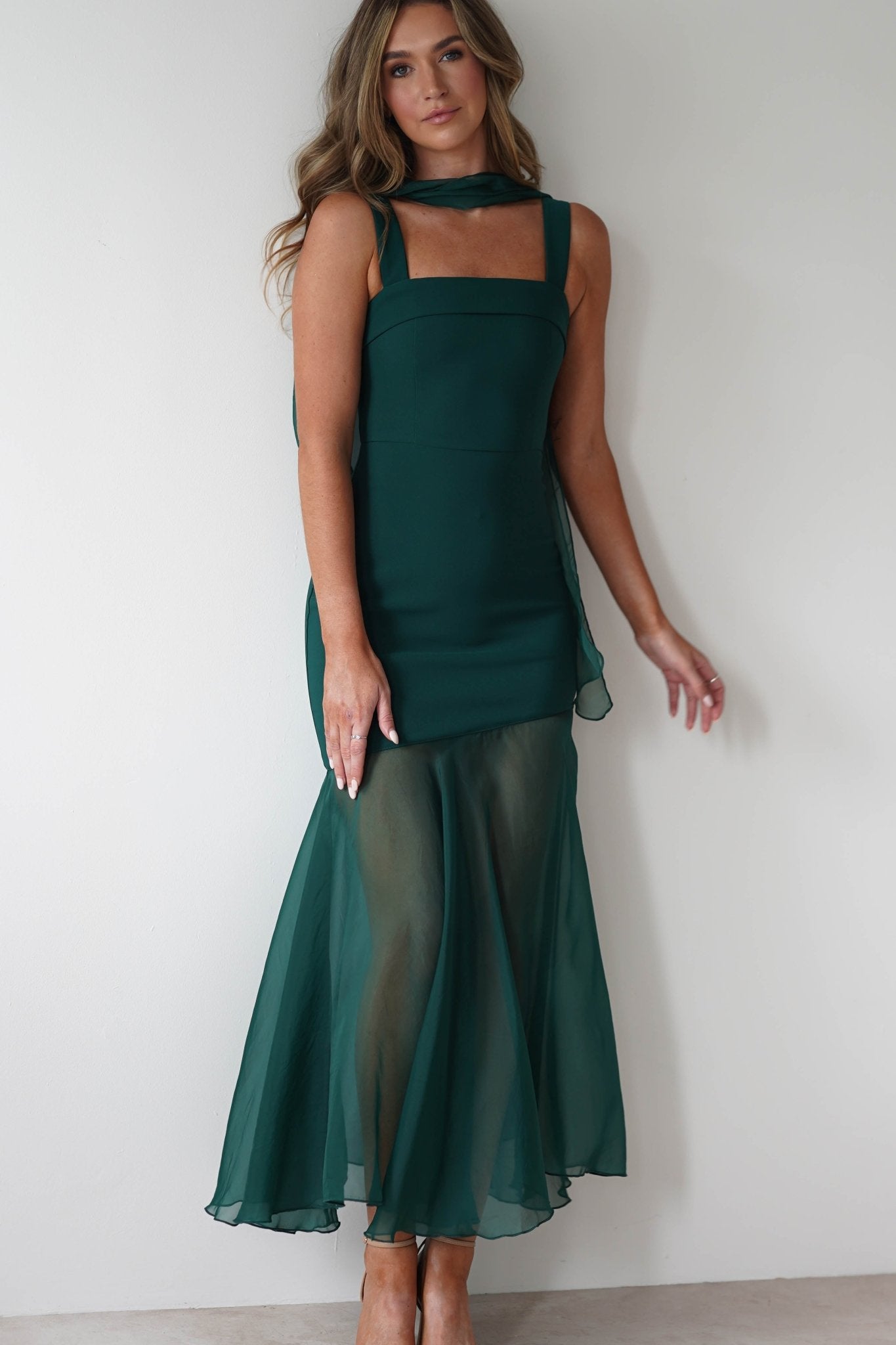 Harmony Square Neck Bodycon Maxi Dress | Dark Green | Oh Hello Clothing | XS (6)