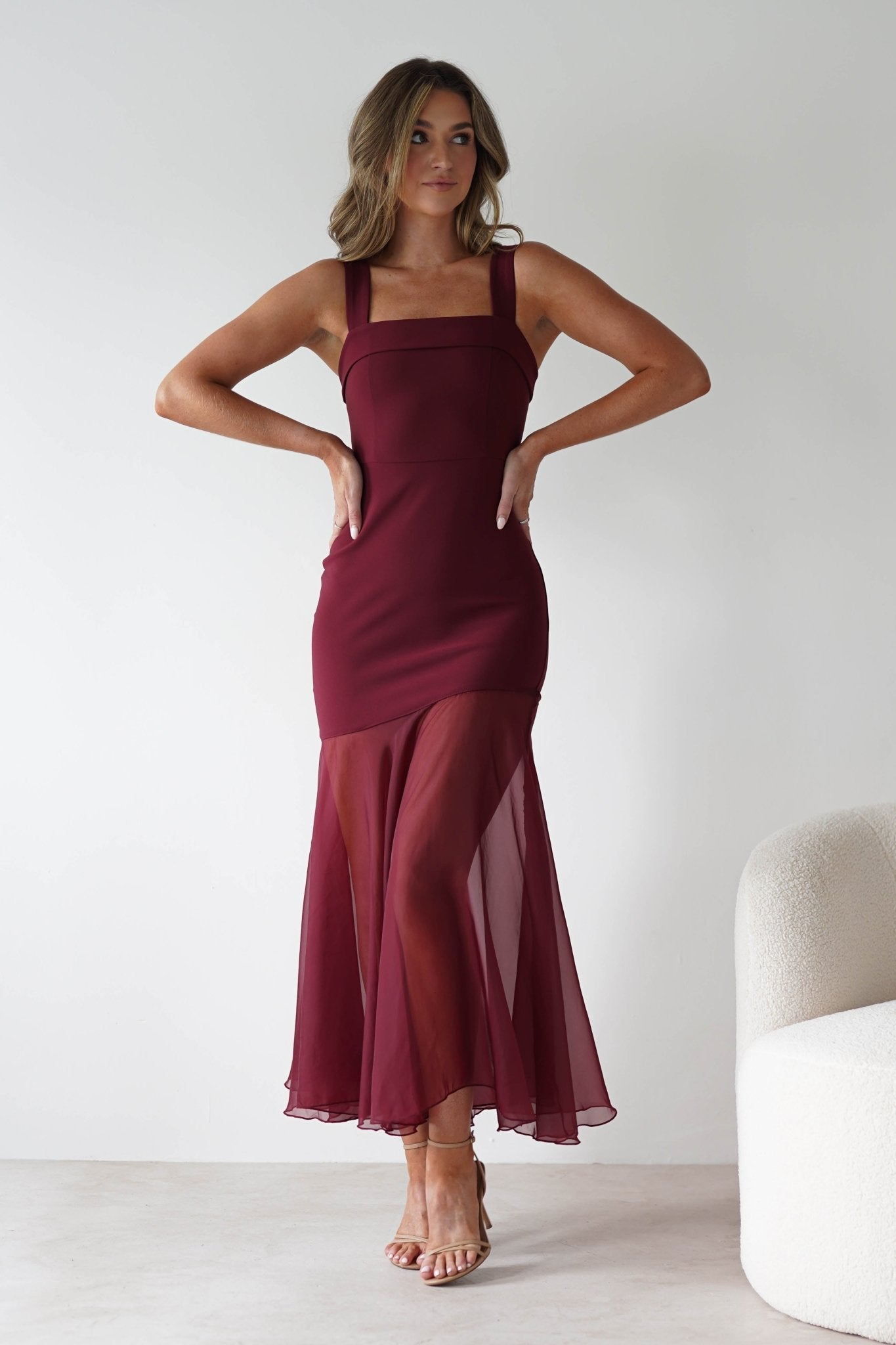 Harmony Square Neck Bodycon Maxi Dress | Wine | Oh Hello Clothing | XS (6)