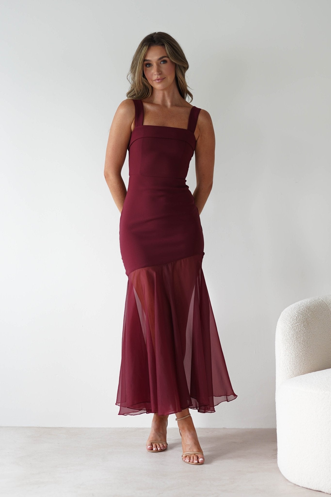 Harmony Square Neck Bodycon Maxi Dress | Wine | Oh Hello Clothing | XS (6)
