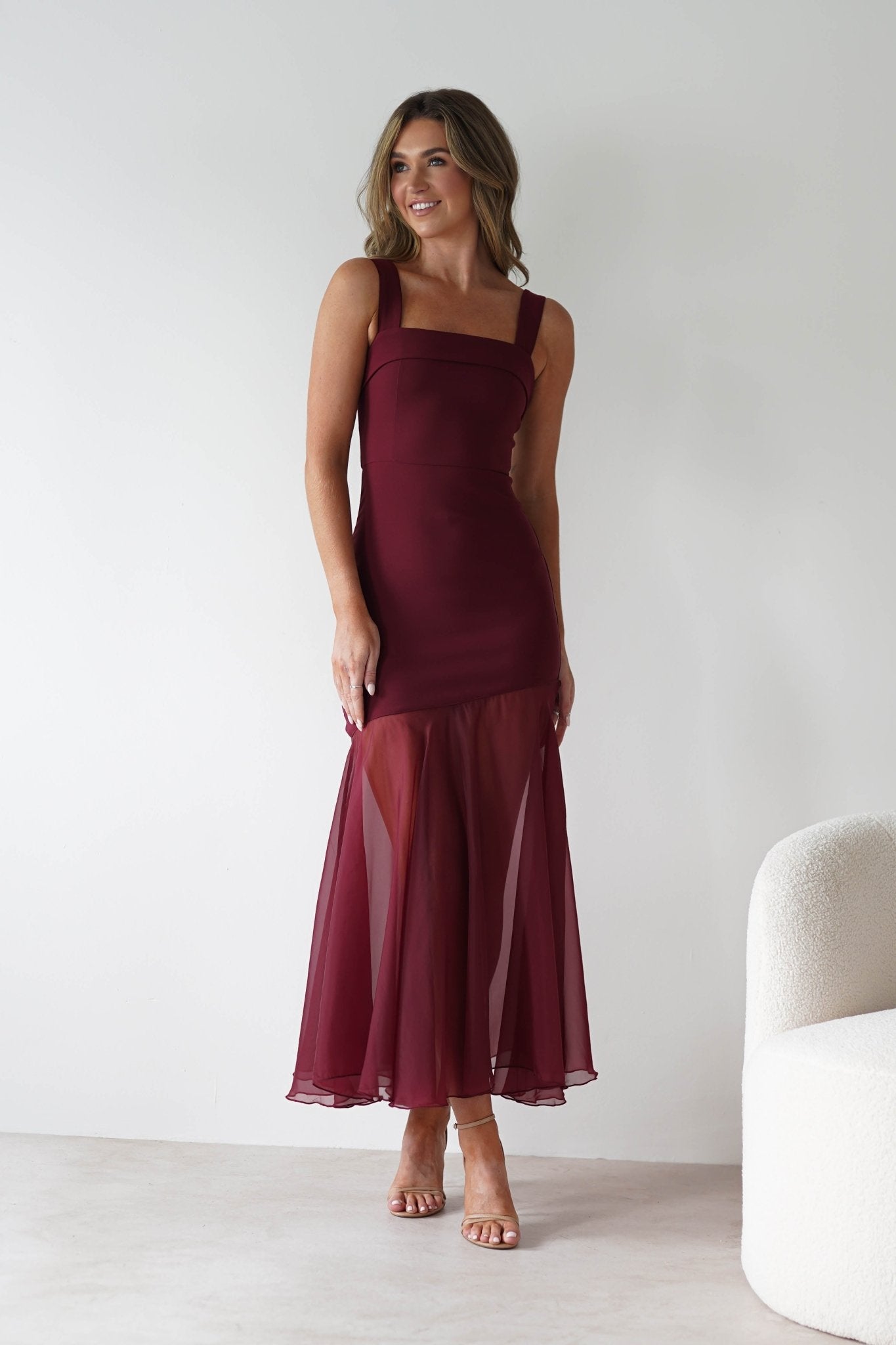 Harmony Square Neck Bodycon Maxi Dress | Wine | Oh Hello Clothing | XS (6)