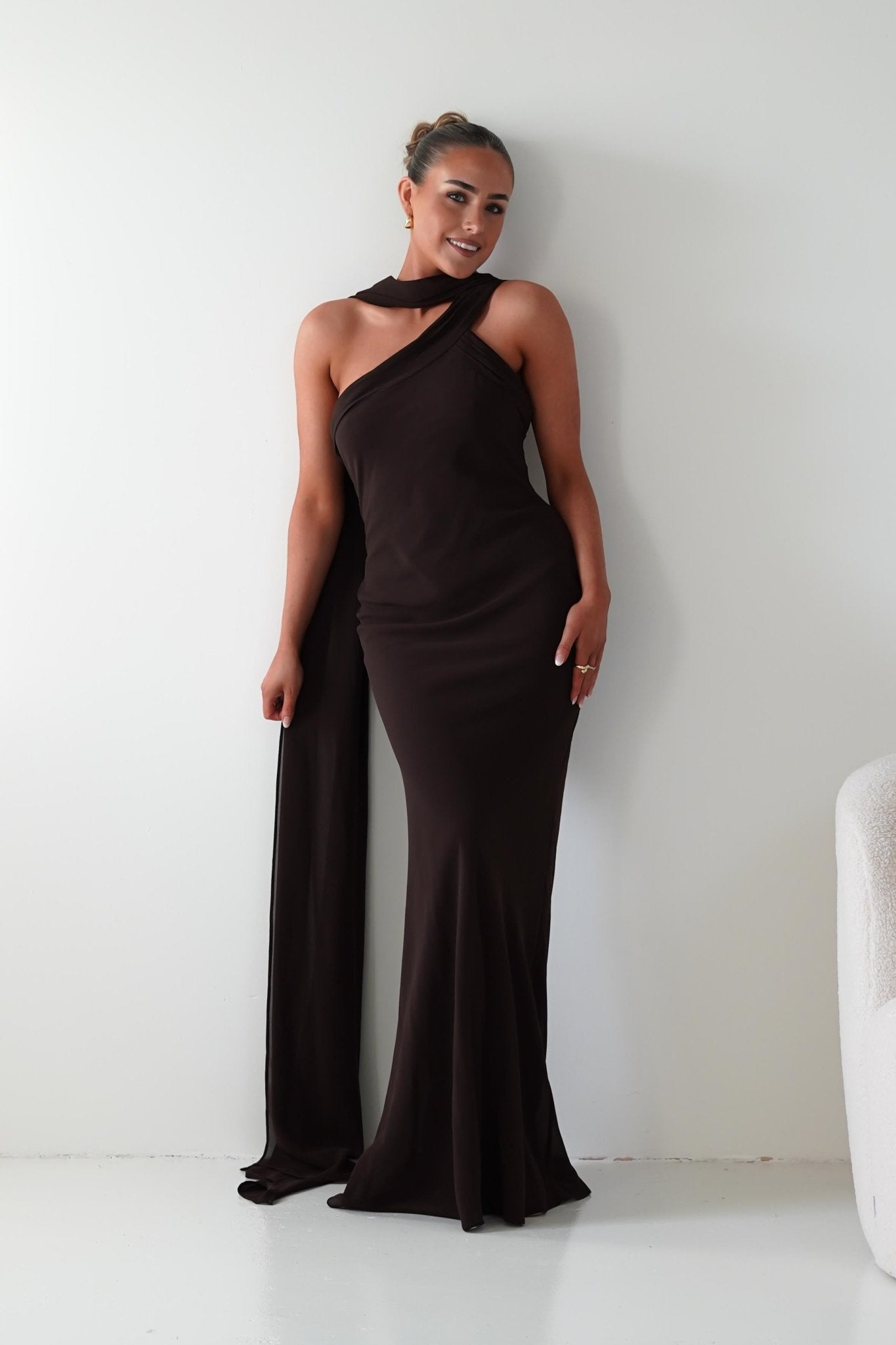Oh Hello Clothing Dresses 1*DONE- NEW COLOUR- Hathaway Chiffon Drape Maxi Dress brown